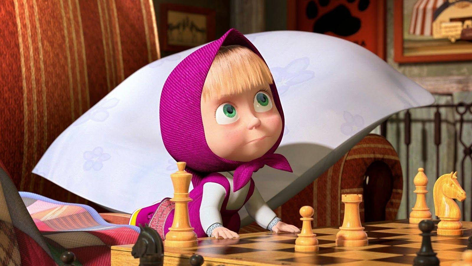 Masha And The Bear, purple hooded outfit, wooden pieces, HD Desktop Wallpaper