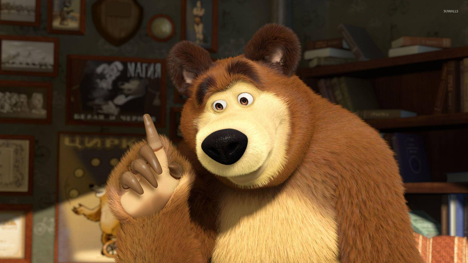 Masha And The Bear, brown fur, surprised expression, Full HD Desktop Wallpaper