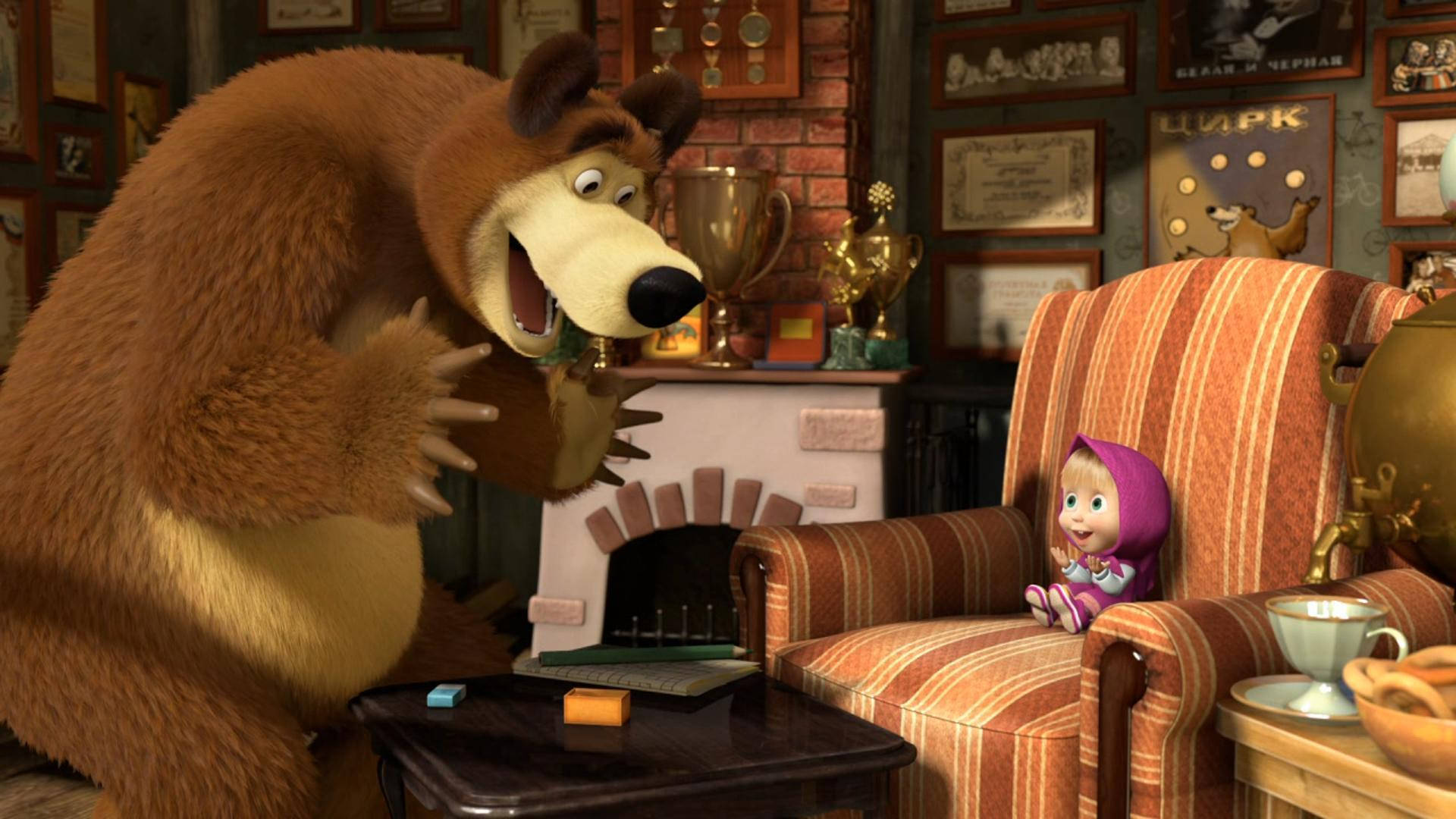 Masha, Bear, cosy house, Full HD Desktop Wallpaper