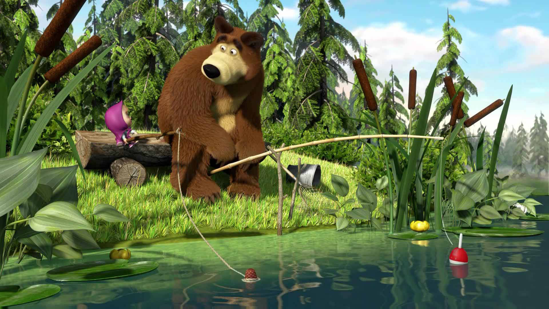 Masha And The Bear, pond, tall reeds, Full HD Desktop Wallpaper