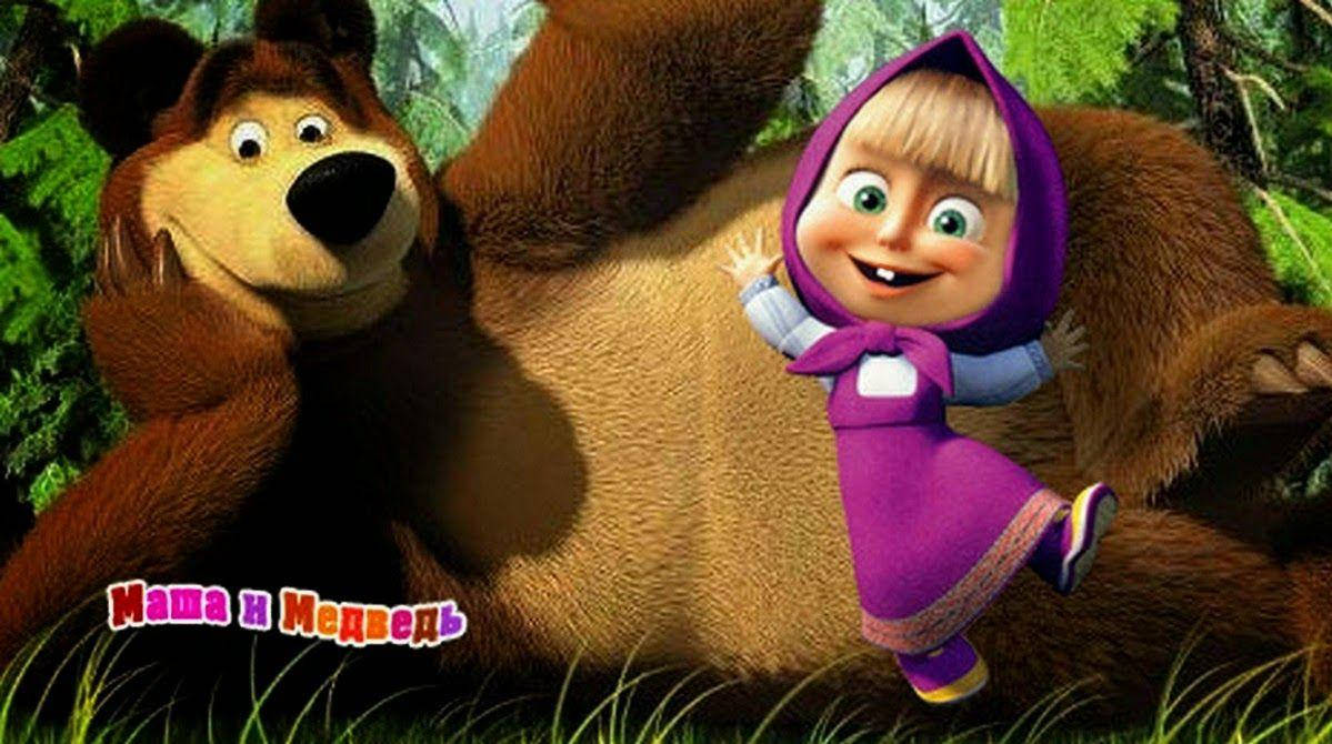 Masha And The Bear, purple hooded dress, large brown bear, SD Desktop Wallpaper