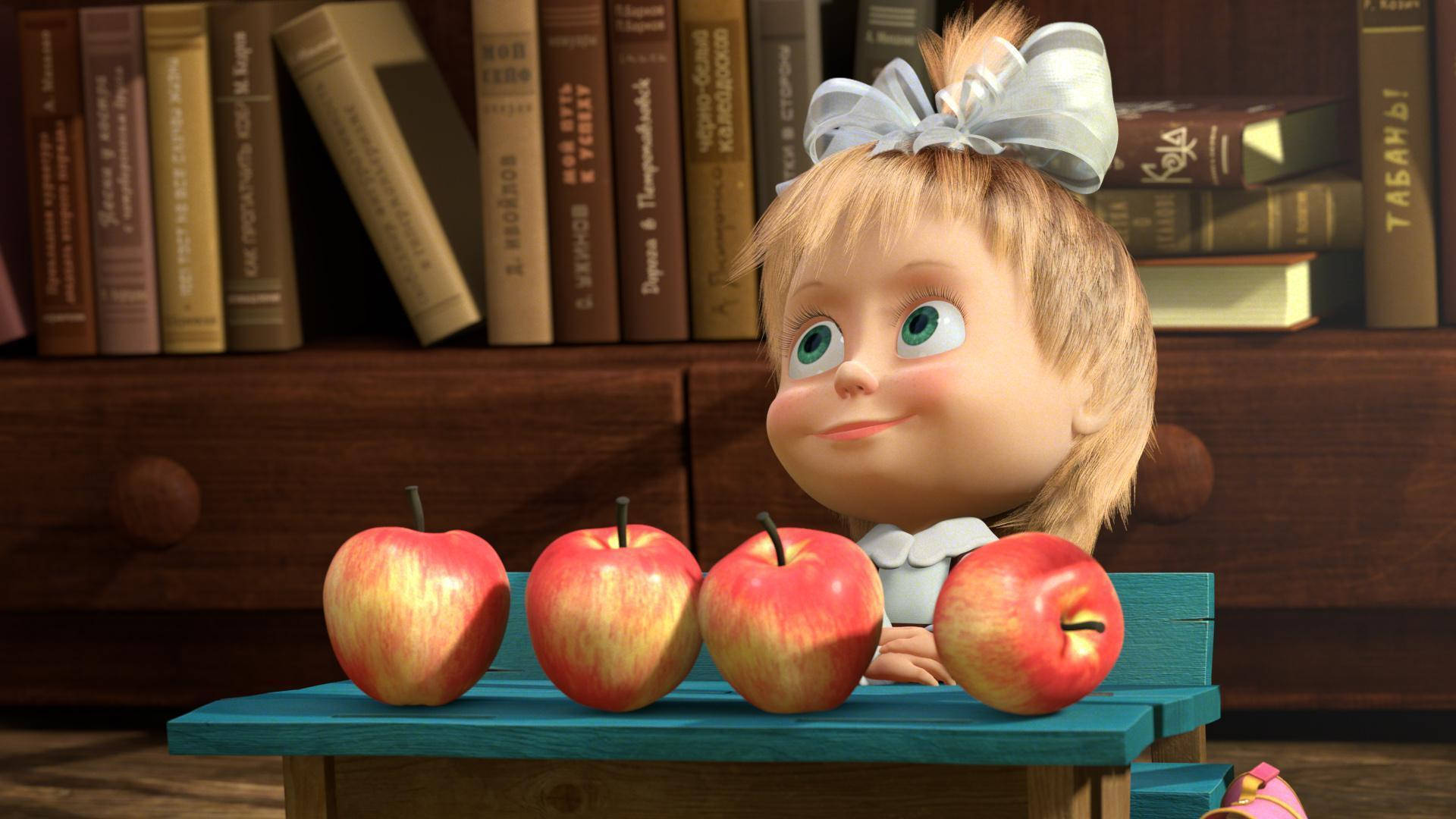 Masha And The Bear, apples, red apples, Full HD Desktop Wallpaper