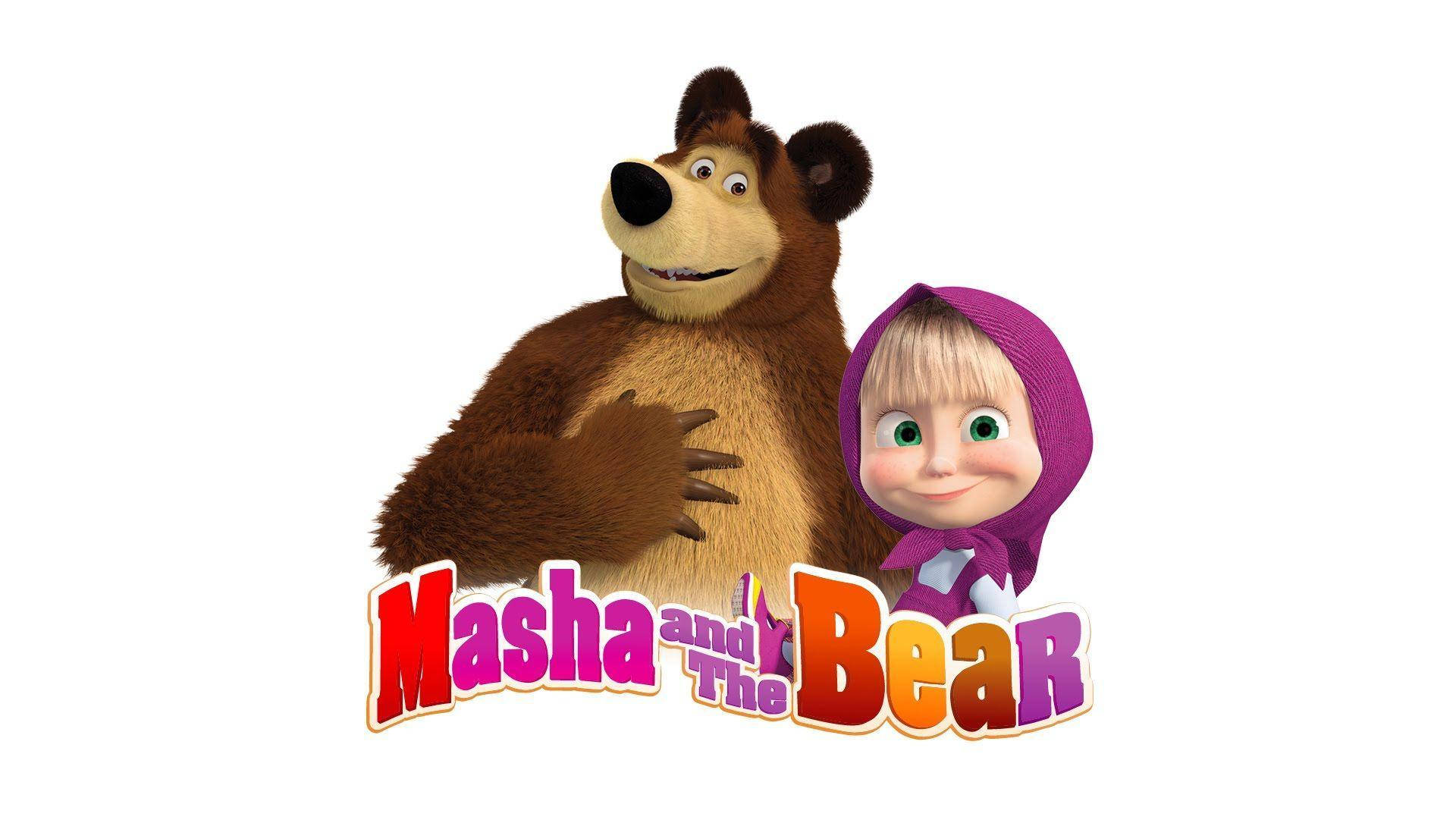 Masha And The Bear, girl in a purple hood, cheerful cartoon bear, Full HD Desktop Wallpaper