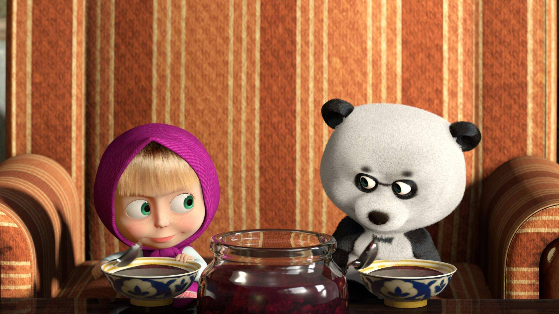 Masha And The Bear, purple hood, panda, Full HD Desktop Wallpaper