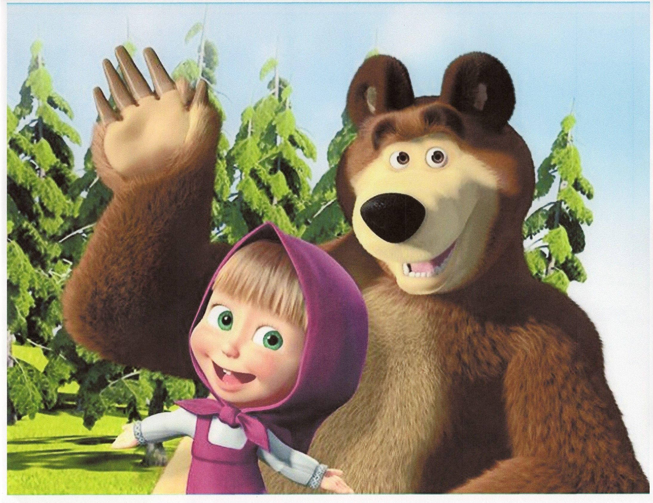 Masha And The Bear, purple hood, sunlit forest clearing, Full HD Desktop Wallpaper