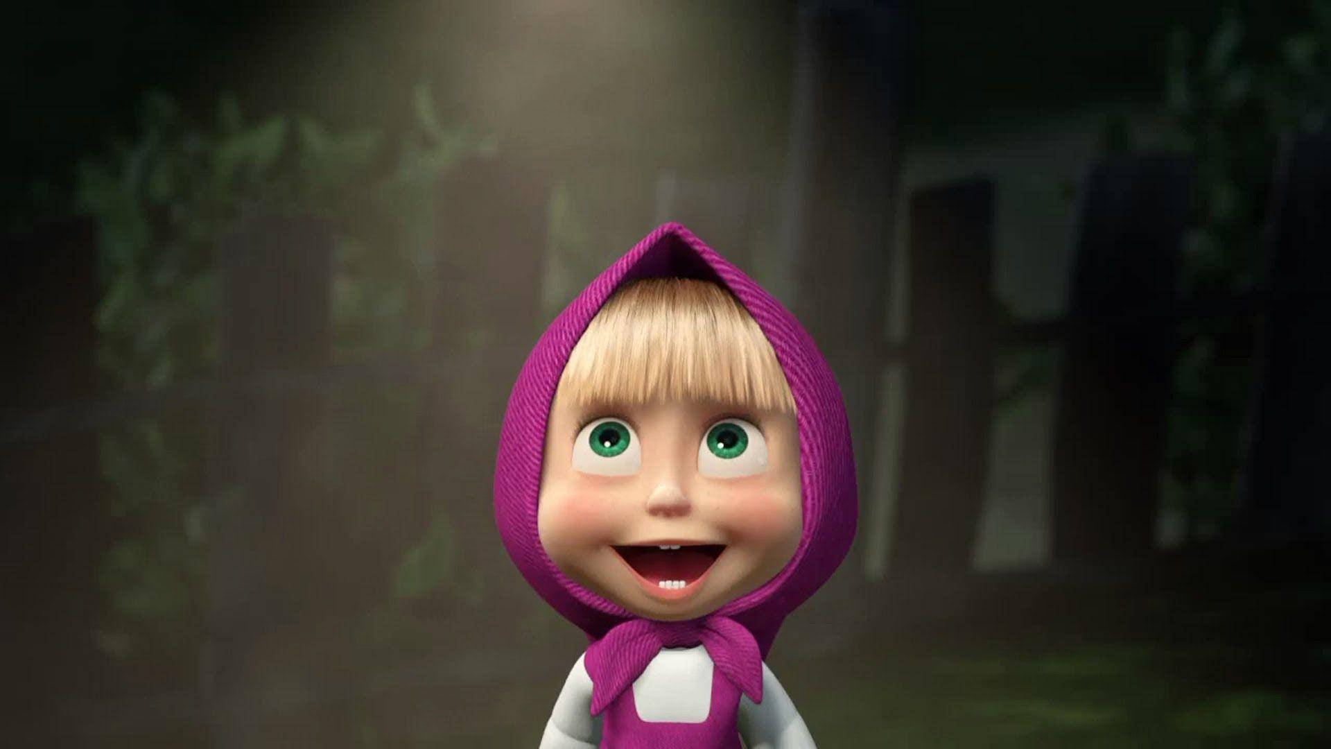 Masha And The Bear, green eyes, purple hooded outfit, Full HD Desktop Wallpaper