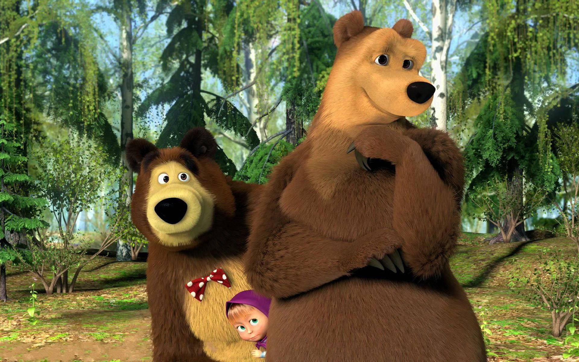 Masha And The Bear, 4K, sunlit forest, Full HD Desktop Wallpaper