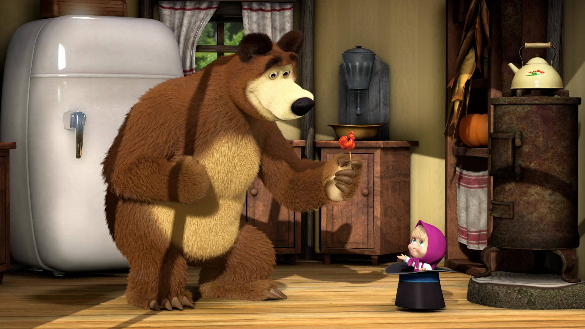Masha And The Bear, cherry, purple hood, Full HD Desktop Wallpaper