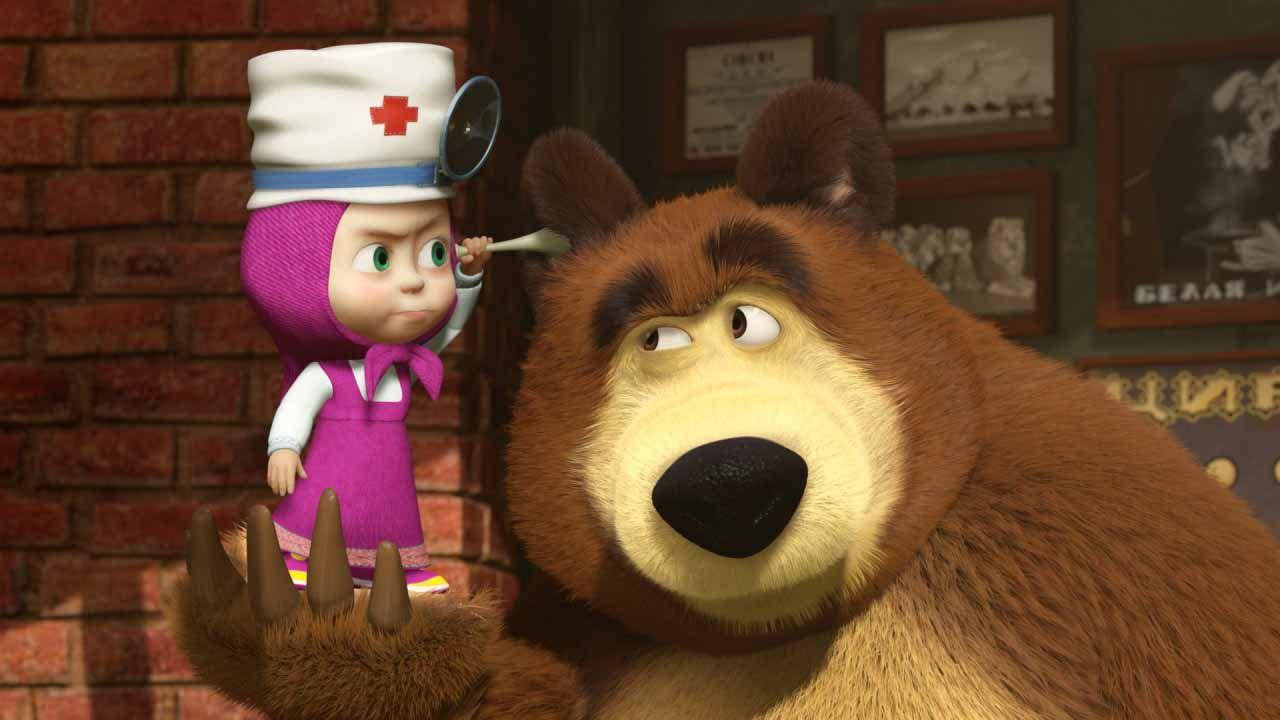 Masha And The Bear, nurse outfit, large brown bear, HD Desktop Wallpaper