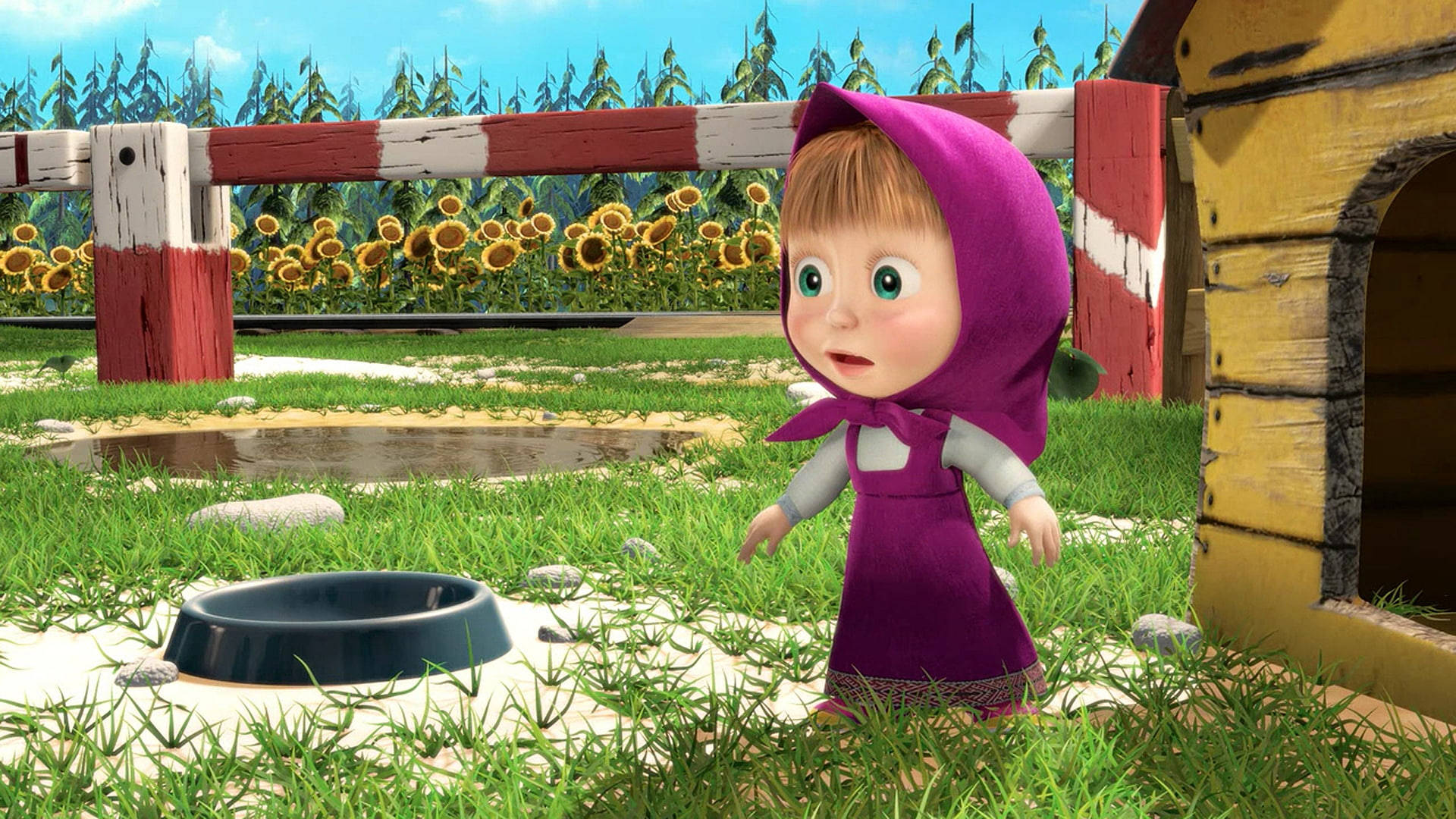 Masha And The Bear, 4K, sunflower, Full HD Desktop Wallpaper