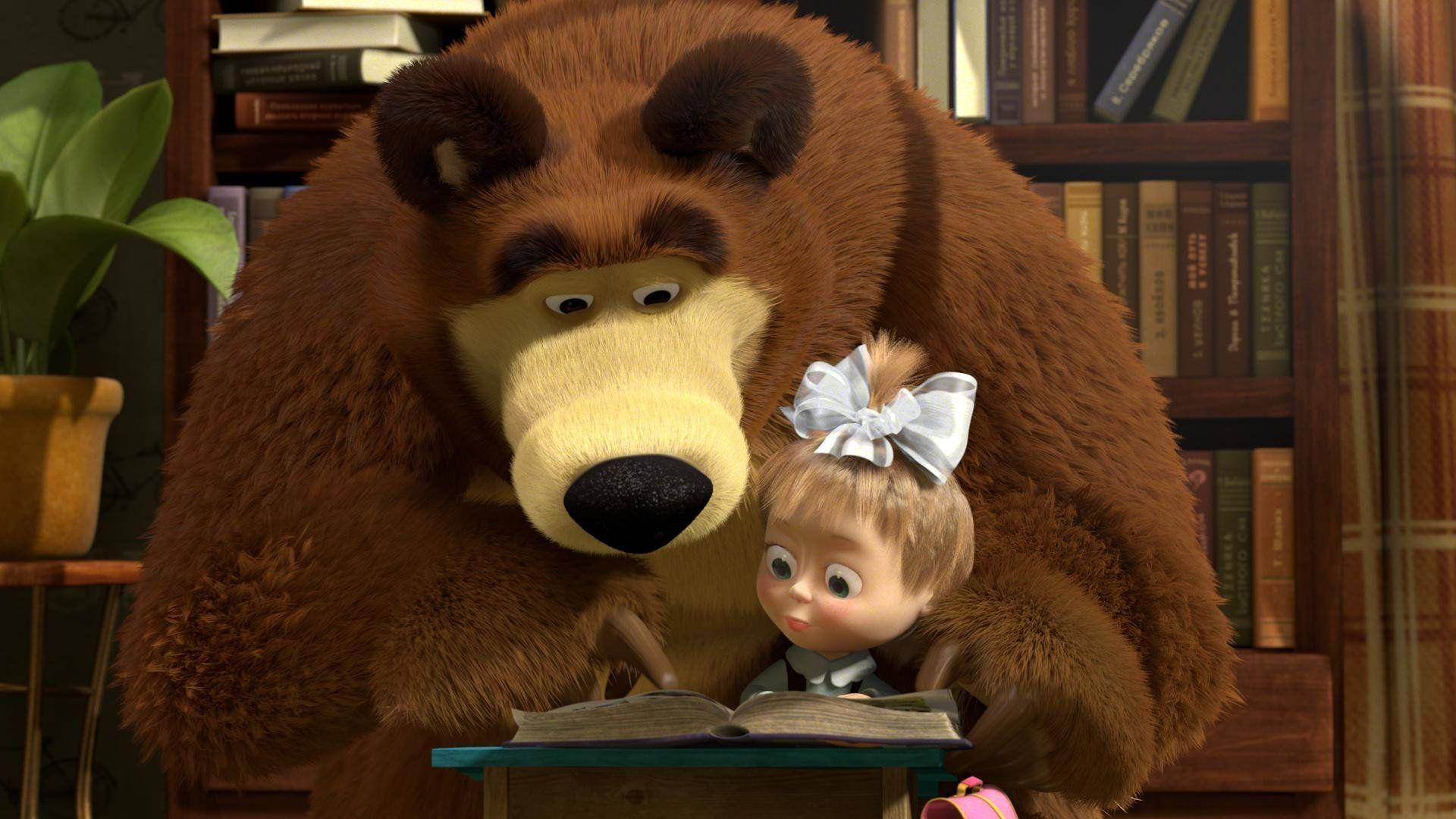 Masha And The Bear, brown bear, small girl, Full HD Desktop Wallpaper