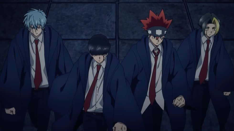 Mashle Magic And Muscles, dark blue school uniforms, red ties, SD Desktop Wallpaper