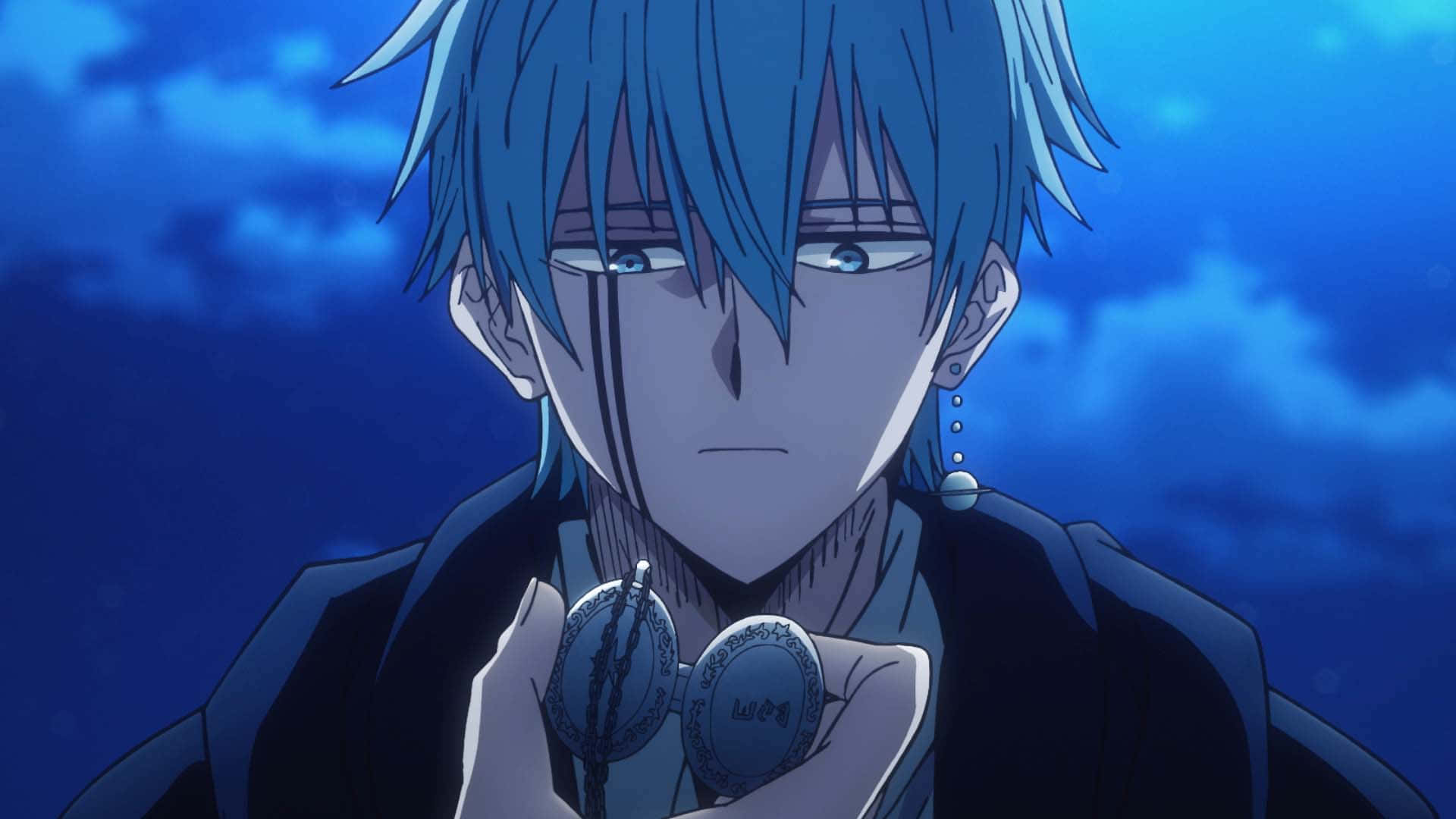 Mashle, blue-haired character, pocket watch, Full HD Desktop Wallpaper