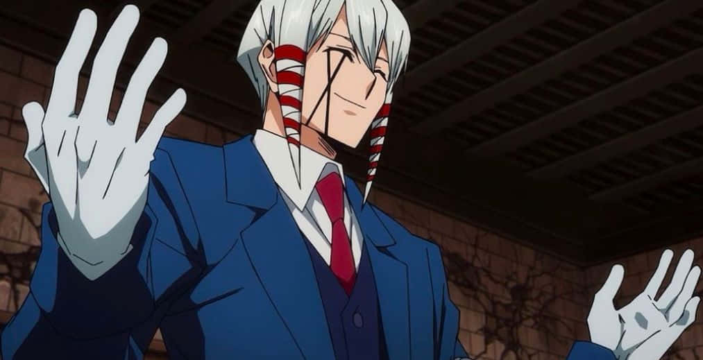 Mashle Magic And Muscles, silver-haired anime man, blue suit, SD Desktop Wallpaper