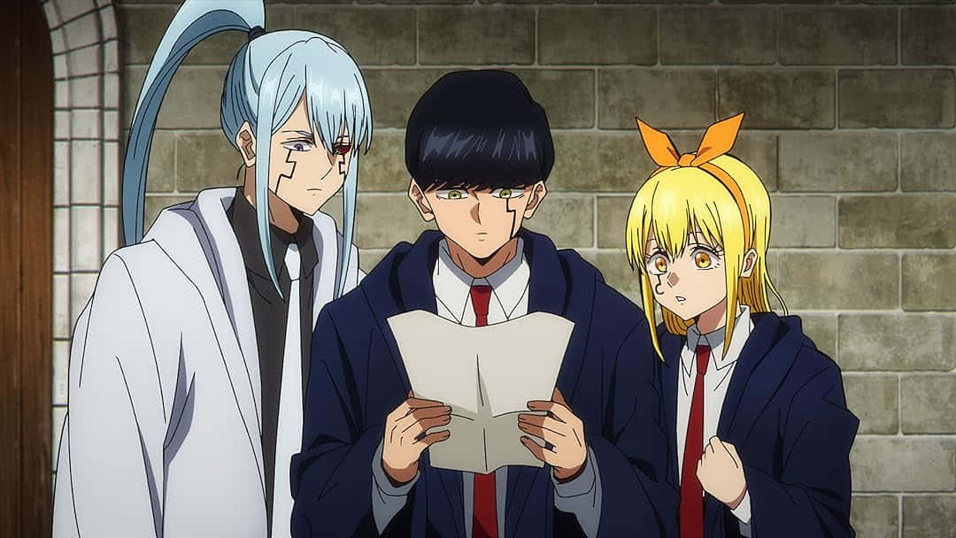 Mashle, trio, reading a letter, SD Desktop Wallpaper