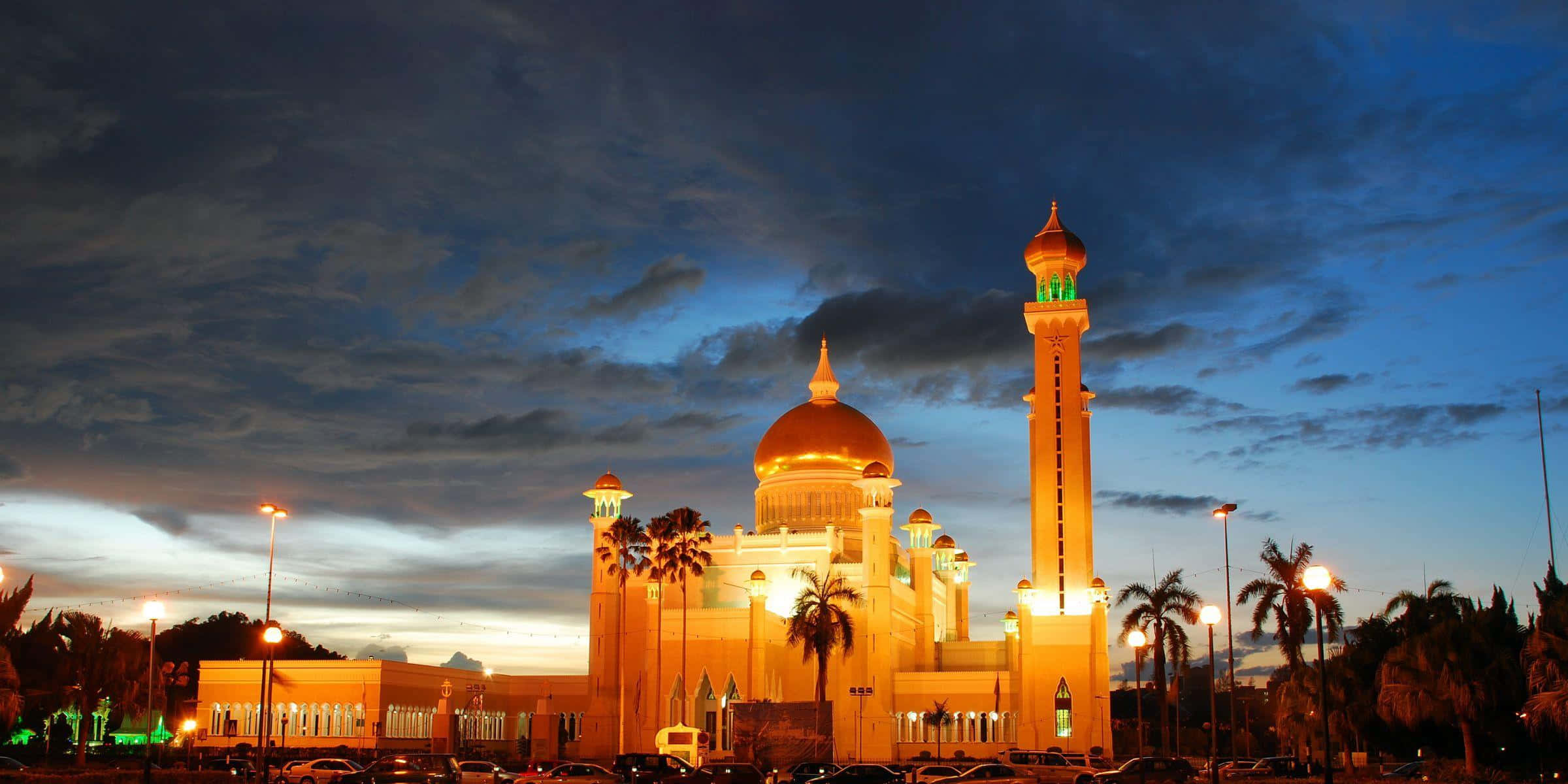 golden dome, minaret, twilight sky, Full HD Desktop Wallpaper