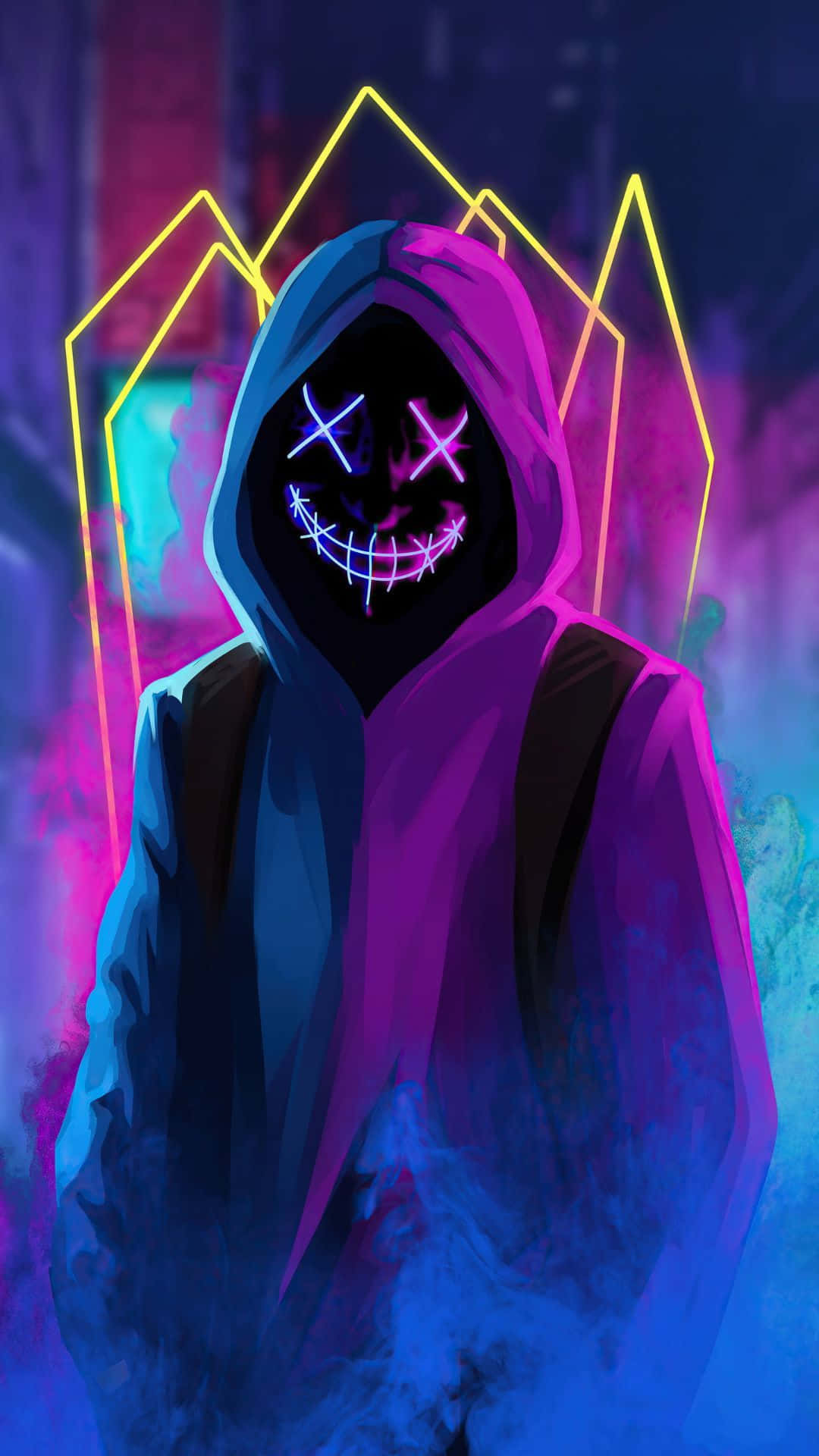 boy mask, glowing X eyes, jagged smile, Full HD Phone Wallpaper