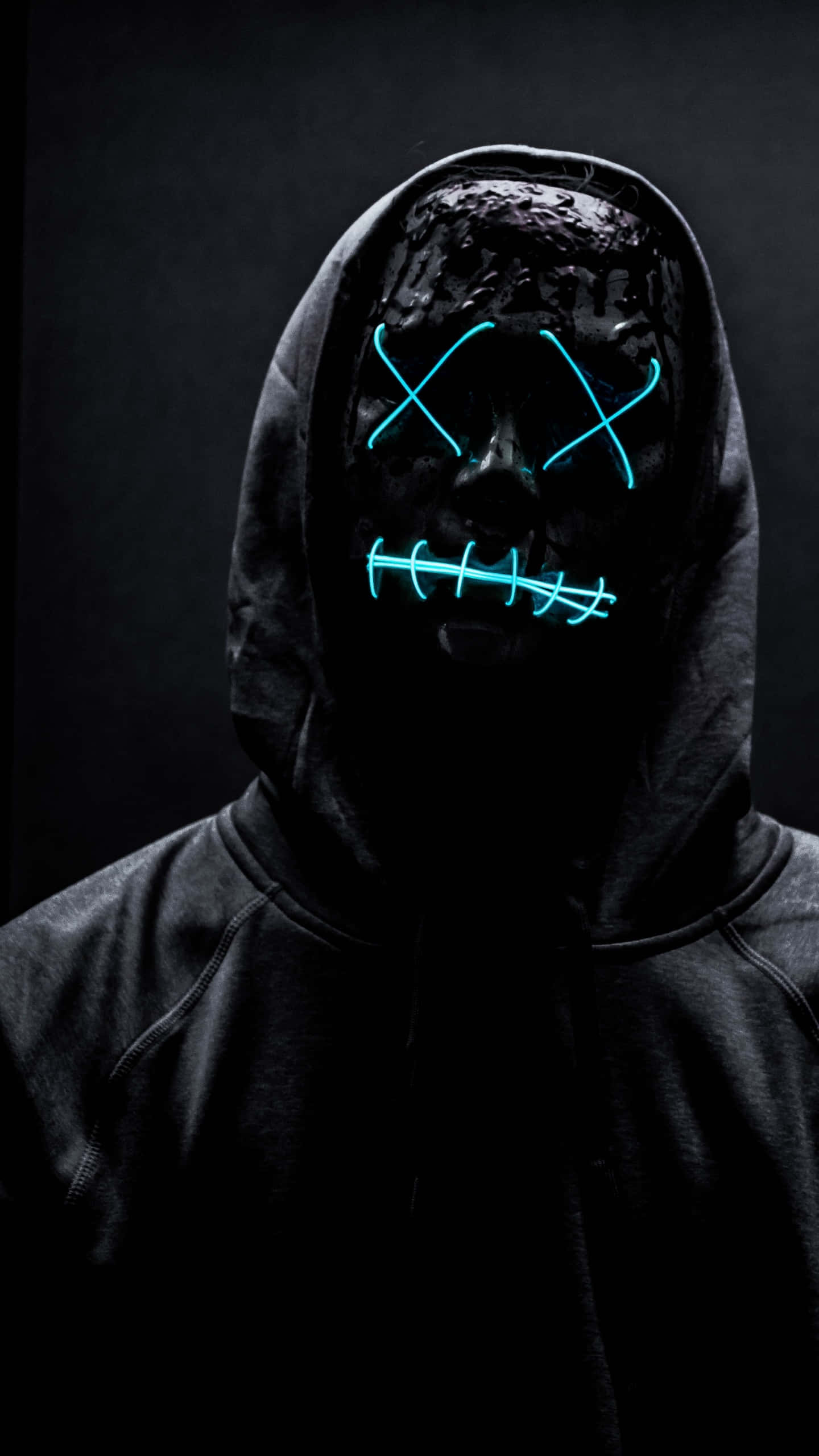 Mask Boy, black, glowing blue neon mask, 2K Phone Wallpaper