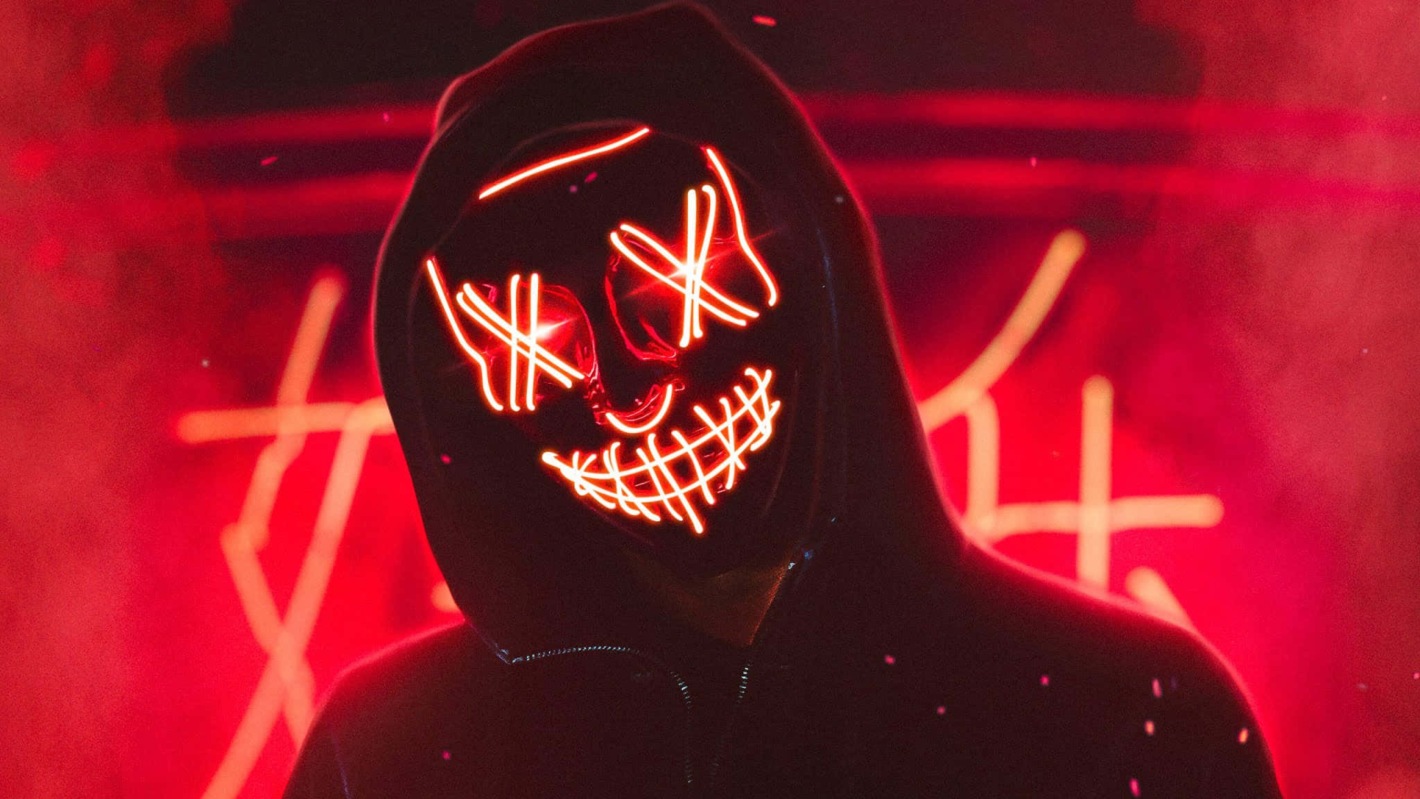 4K, red LED mask, X eyes, Full HD Desktop Wallpaper