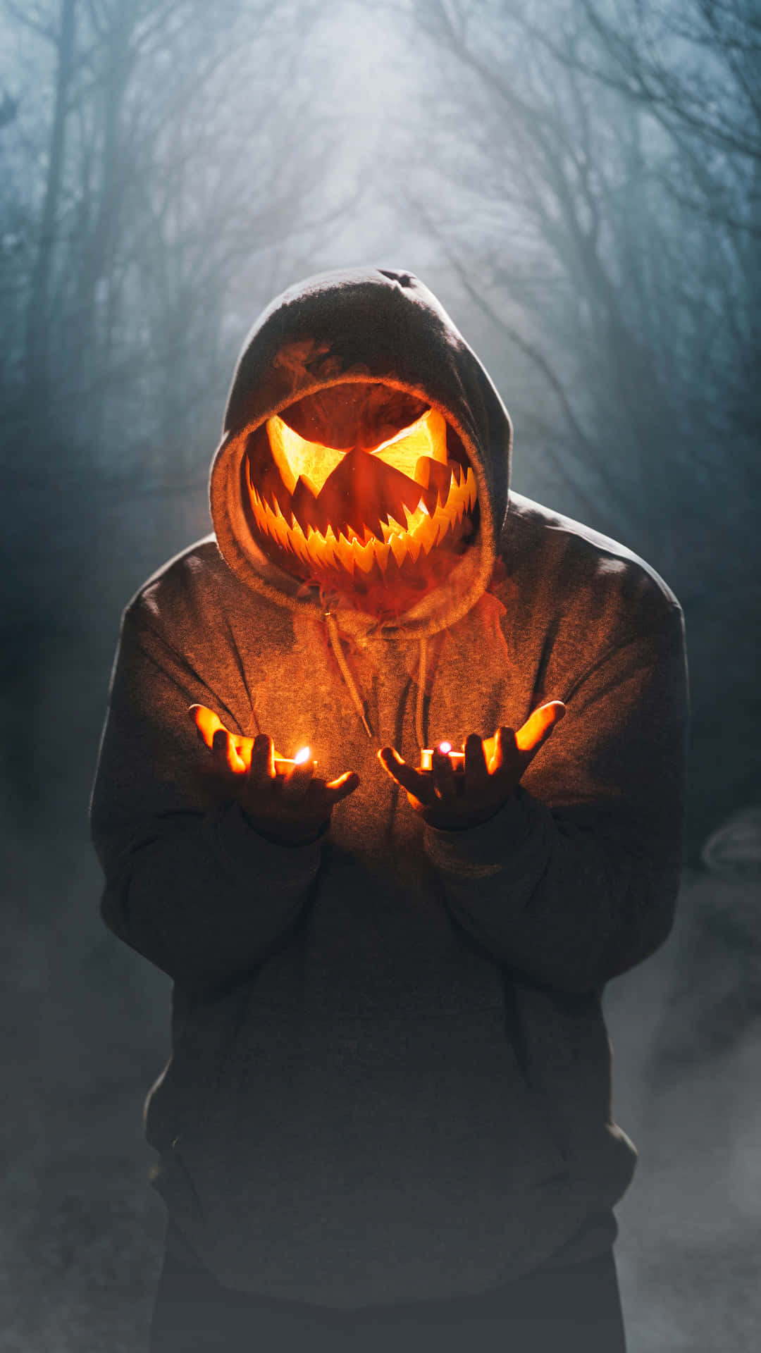 Mask Boy, ghost fire, glowing jack-o'-lantern face, Full HD Phone Wallpaper