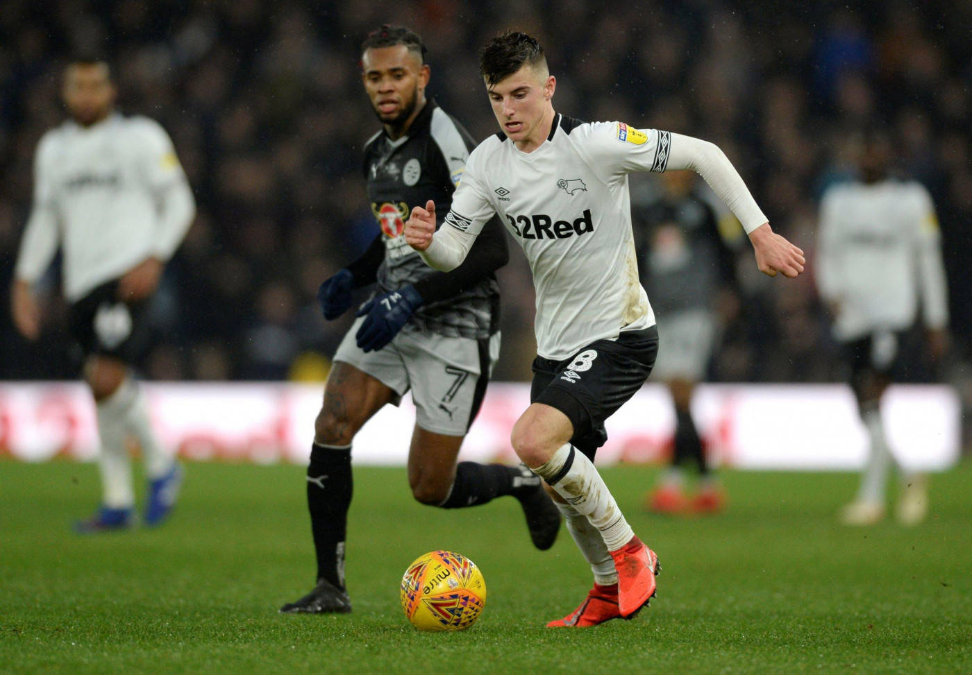 Mason Mount, white jersey, vibrant yellow ball, HD Desktop Wallpaper