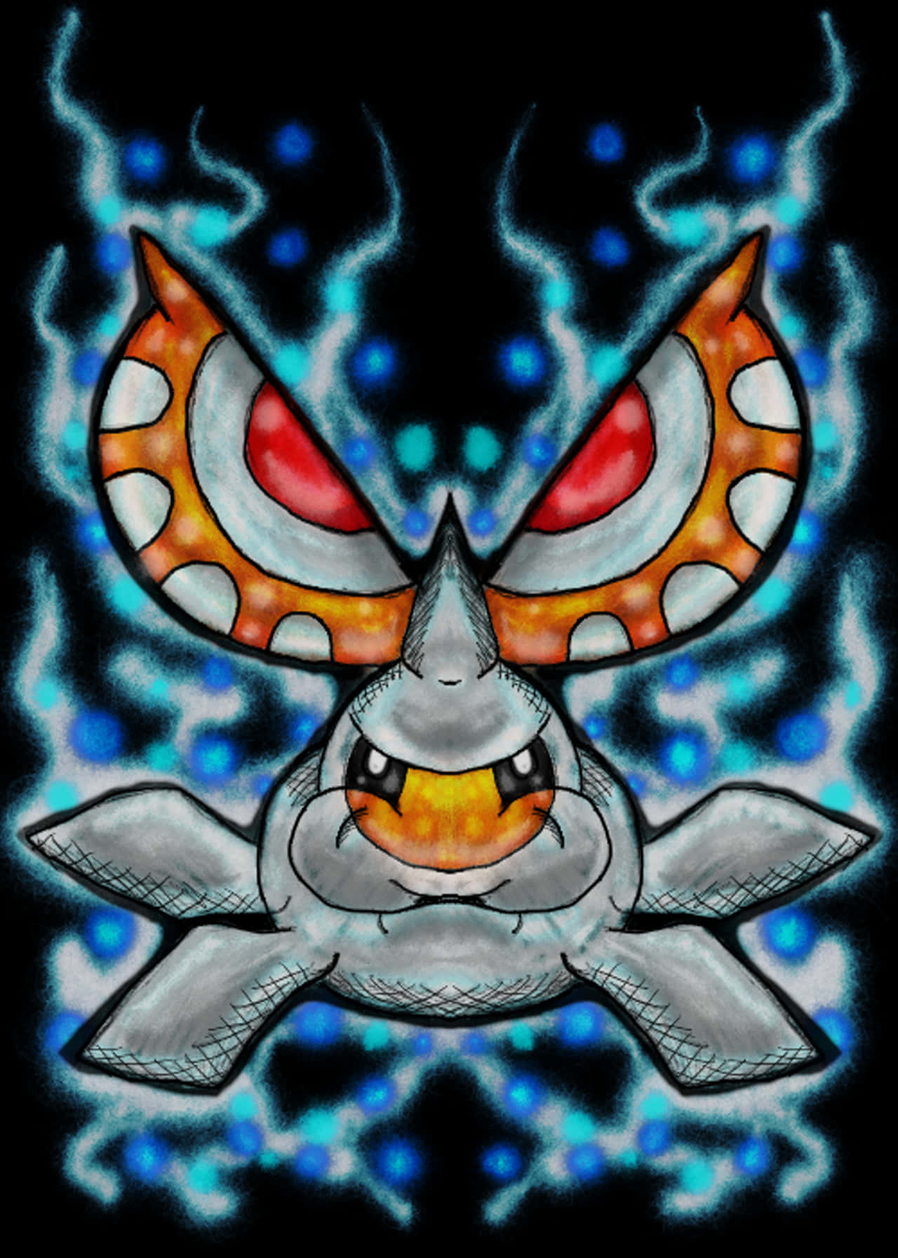 Masquerain, fiery orange eyes, blue electric aura, HD Phone Wallpaper