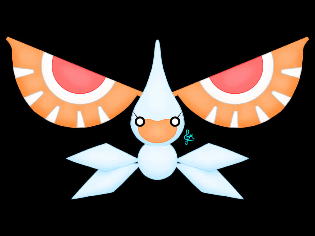 Masquerain, light blue body, orange sun-patterned wings, SD Desktop Wallpaper