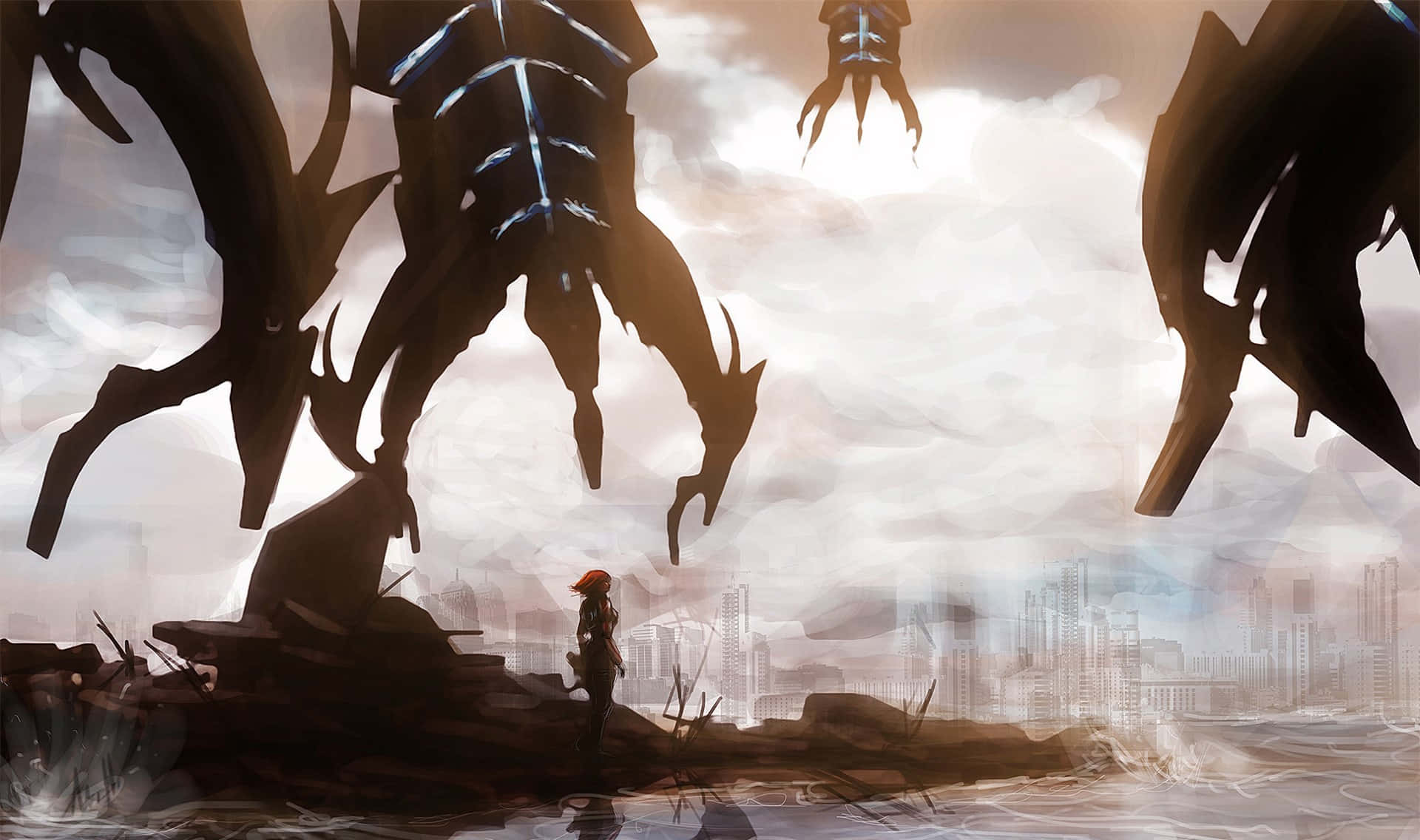 Mass Effect 3, Reaper, ruined cityscape, Full HD Desktop Wallpaper
