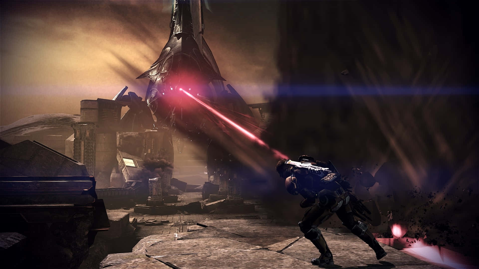 Mass Effect 3 Reaper, towering mechanical beast, red laser, Full HD Desktop Wallpaper