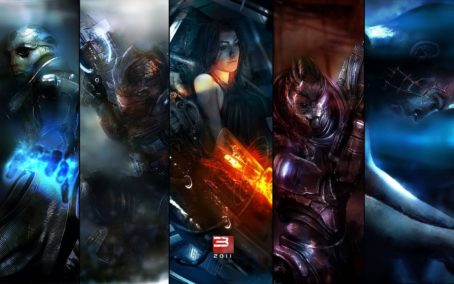 Mass Effect 3, character collage, armored sci-fi characters, Full HD Desktop Wallpaper
