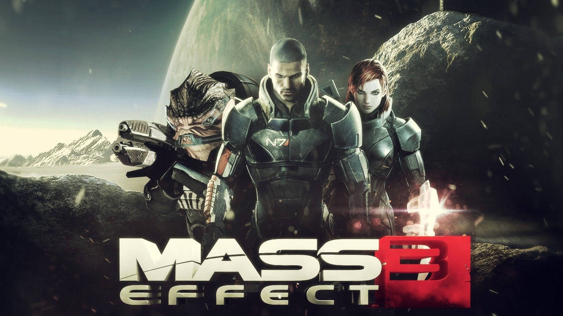 Mass Effect 3, space soldiers, rocky alien planet, Full HD Desktop Wallpaper