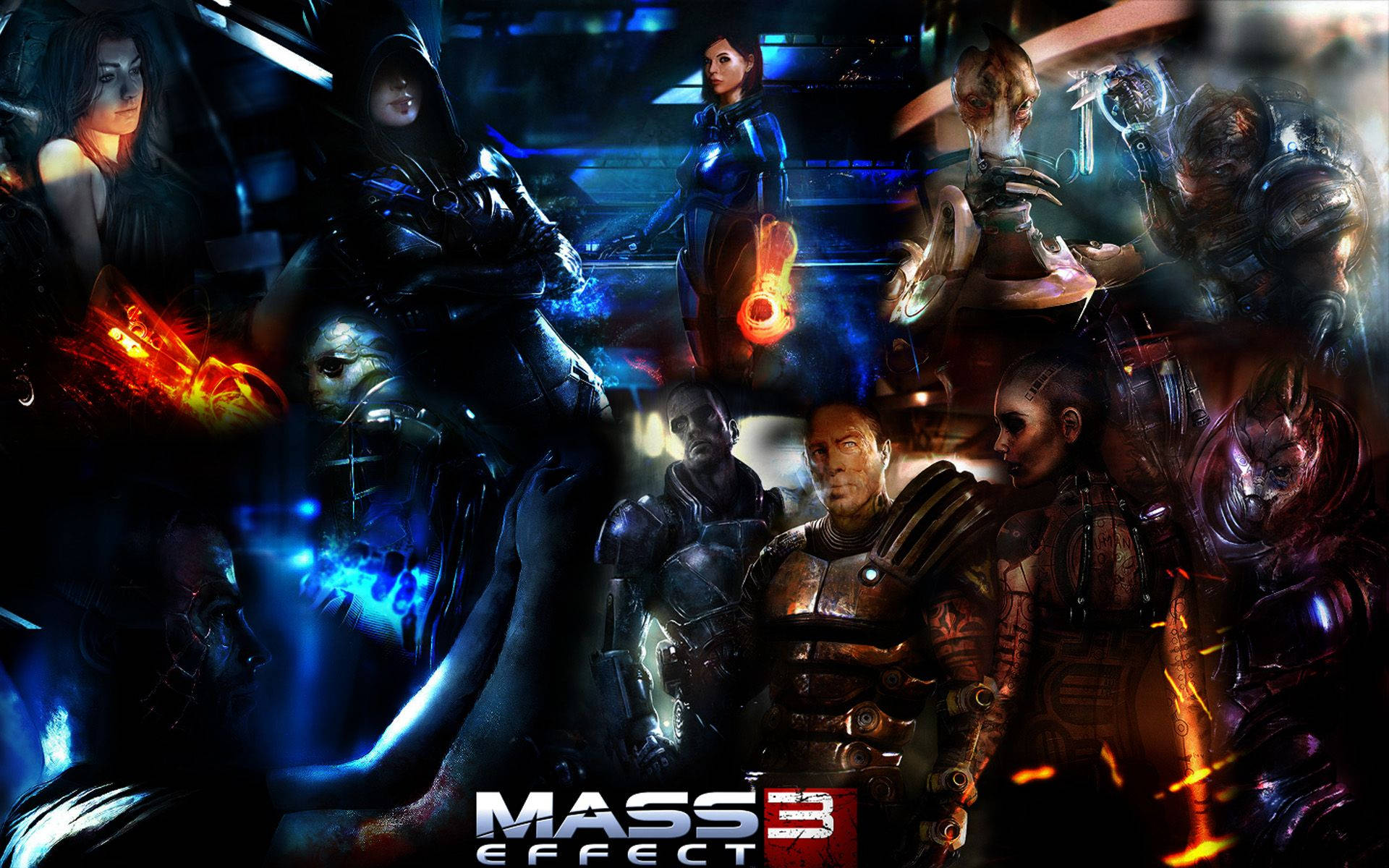 Mass Effect 3, sci-fi characters, blue and orange energy, Full HD Desktop Wallpaper