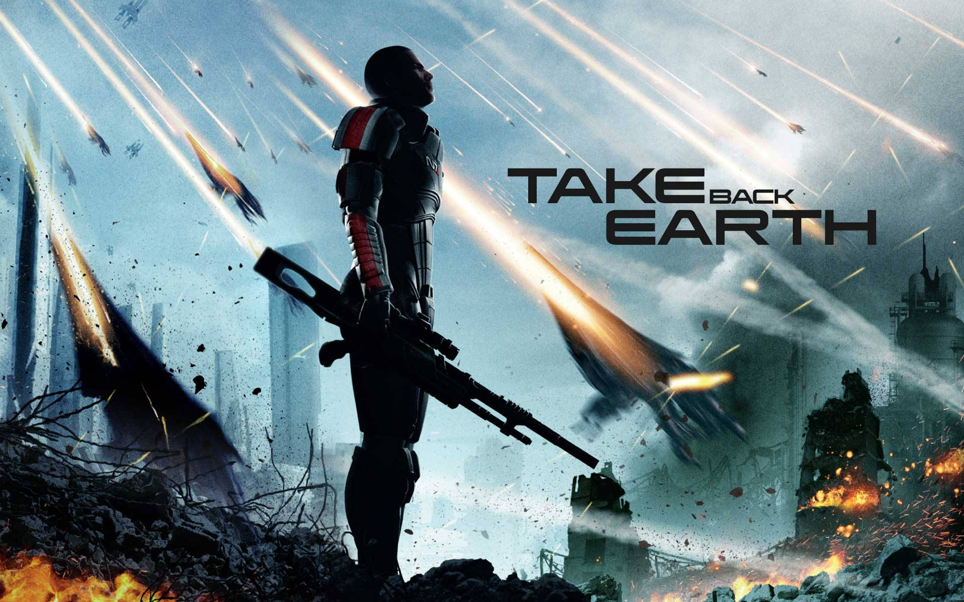 Mass Effect 3, fighter jets, ruined cityscape, Full HD Desktop Wallpaper