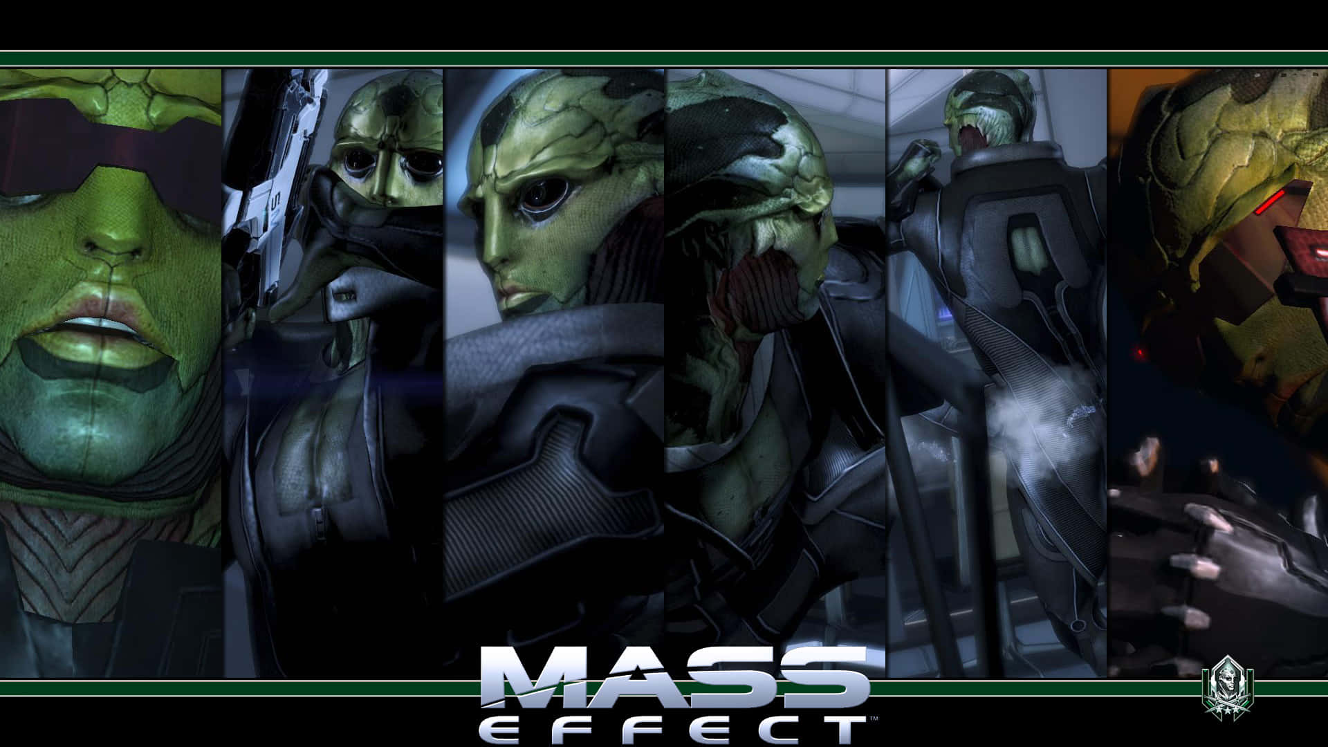 Mass Effect, green-skinned alien characters, dark sci-fi armor, Full HD Desktop Wallpaper