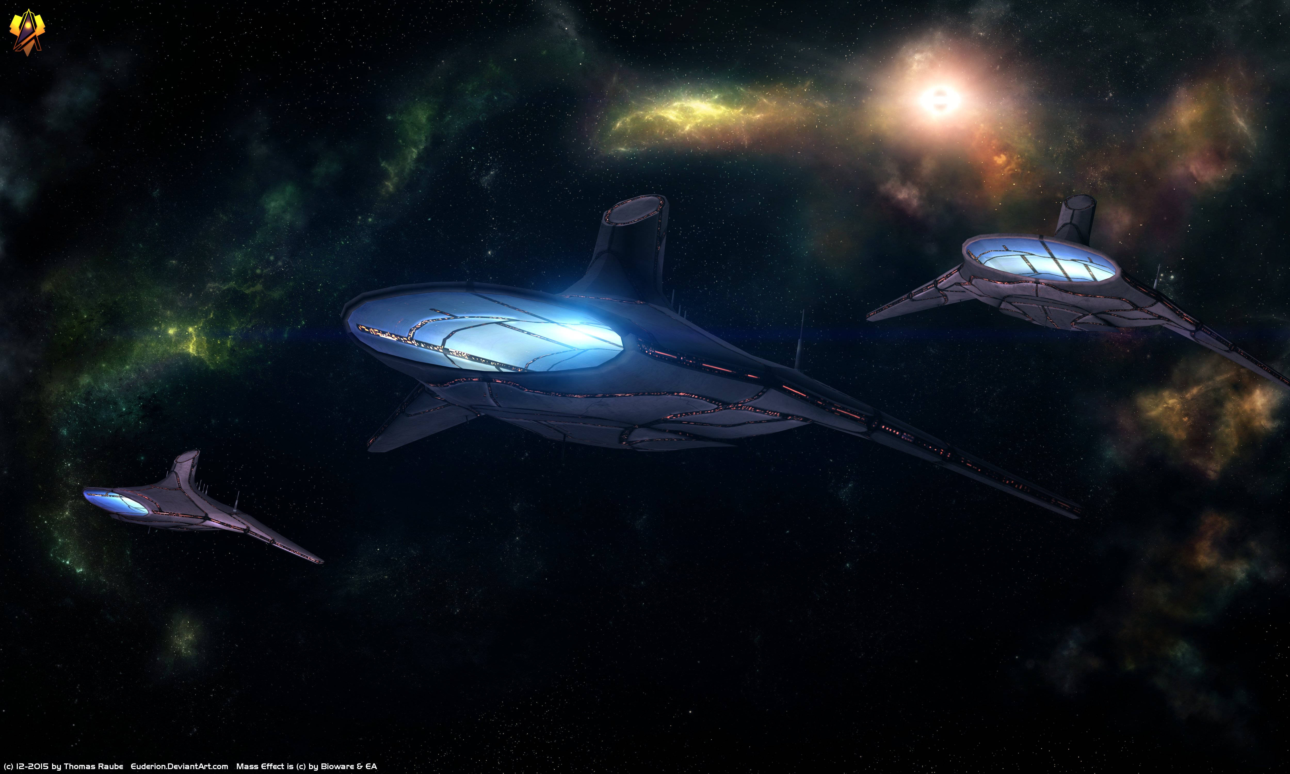 Mass Effect 4K, spaceships, nebula, 4K Desktop Wallpaper
