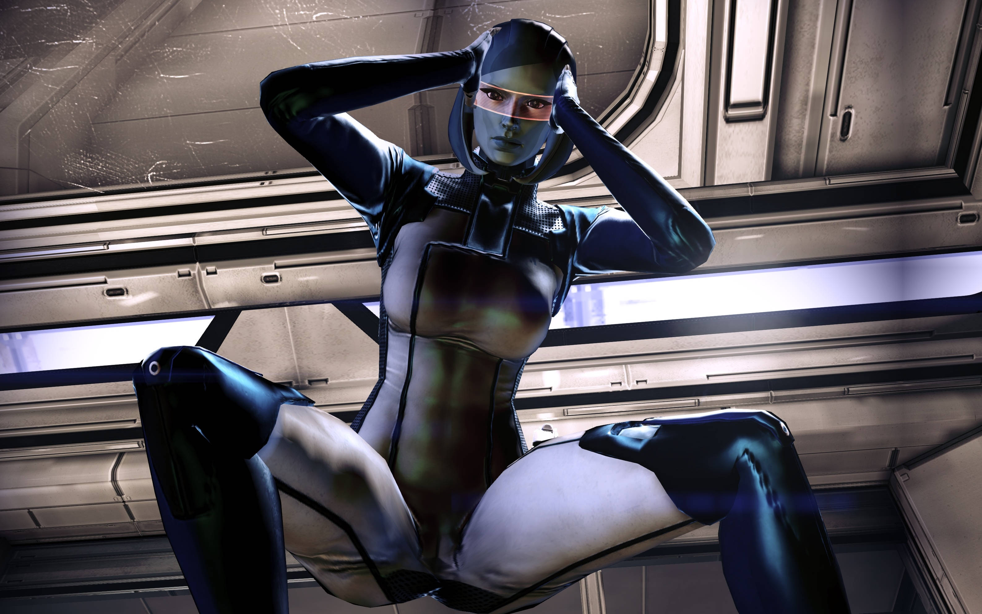Mass Effect, female character, sleek black and white suit, 2K Desktop Wallpaper