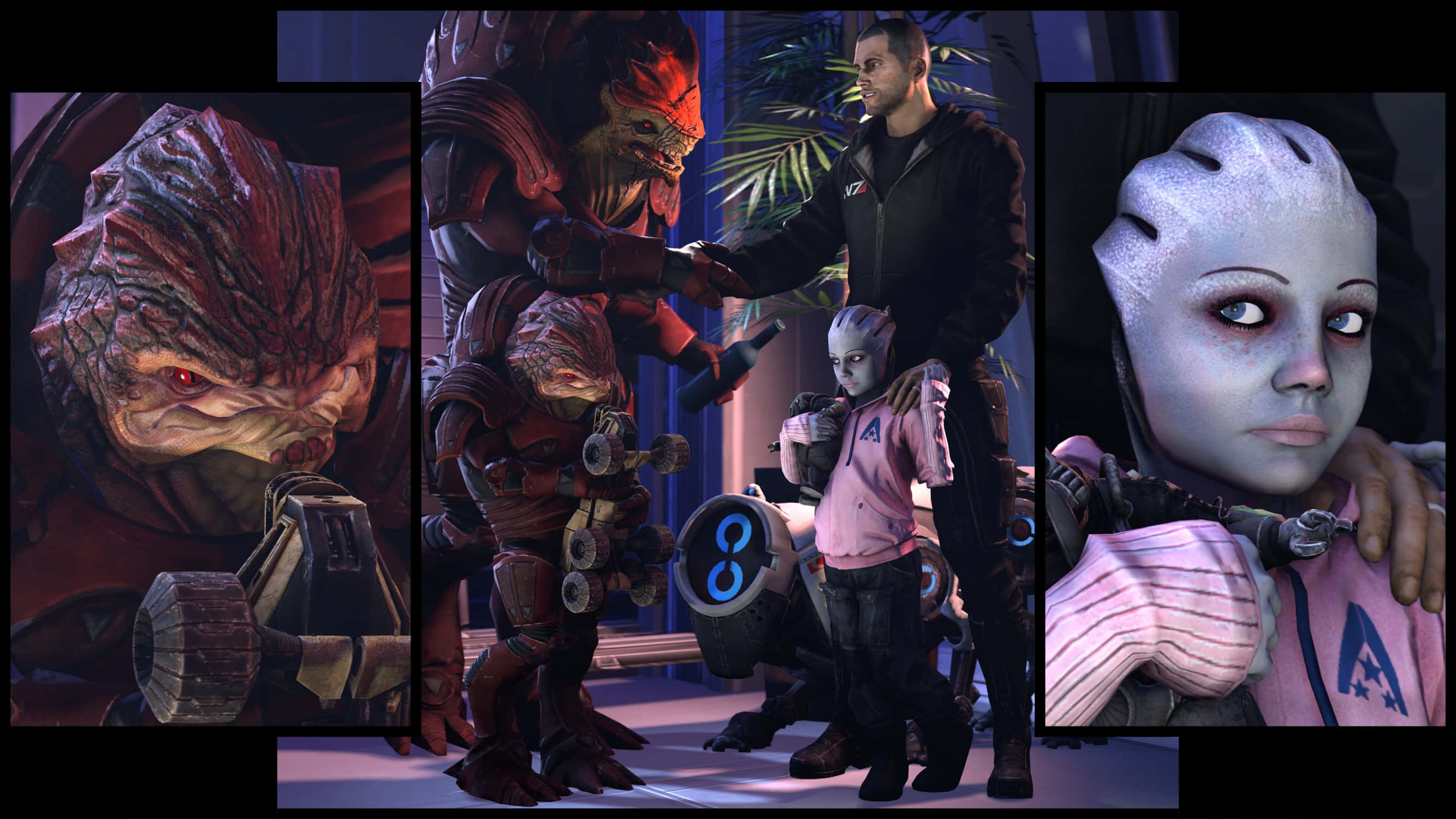 Mass Effect Characters, alien species, humans, 2K Desktop Wallpaper