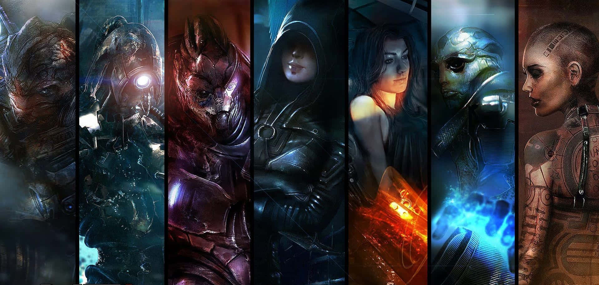 Mass Effect Characters, cyberpunk, dark futuristic gear, Full HD Desktop Wallpaper