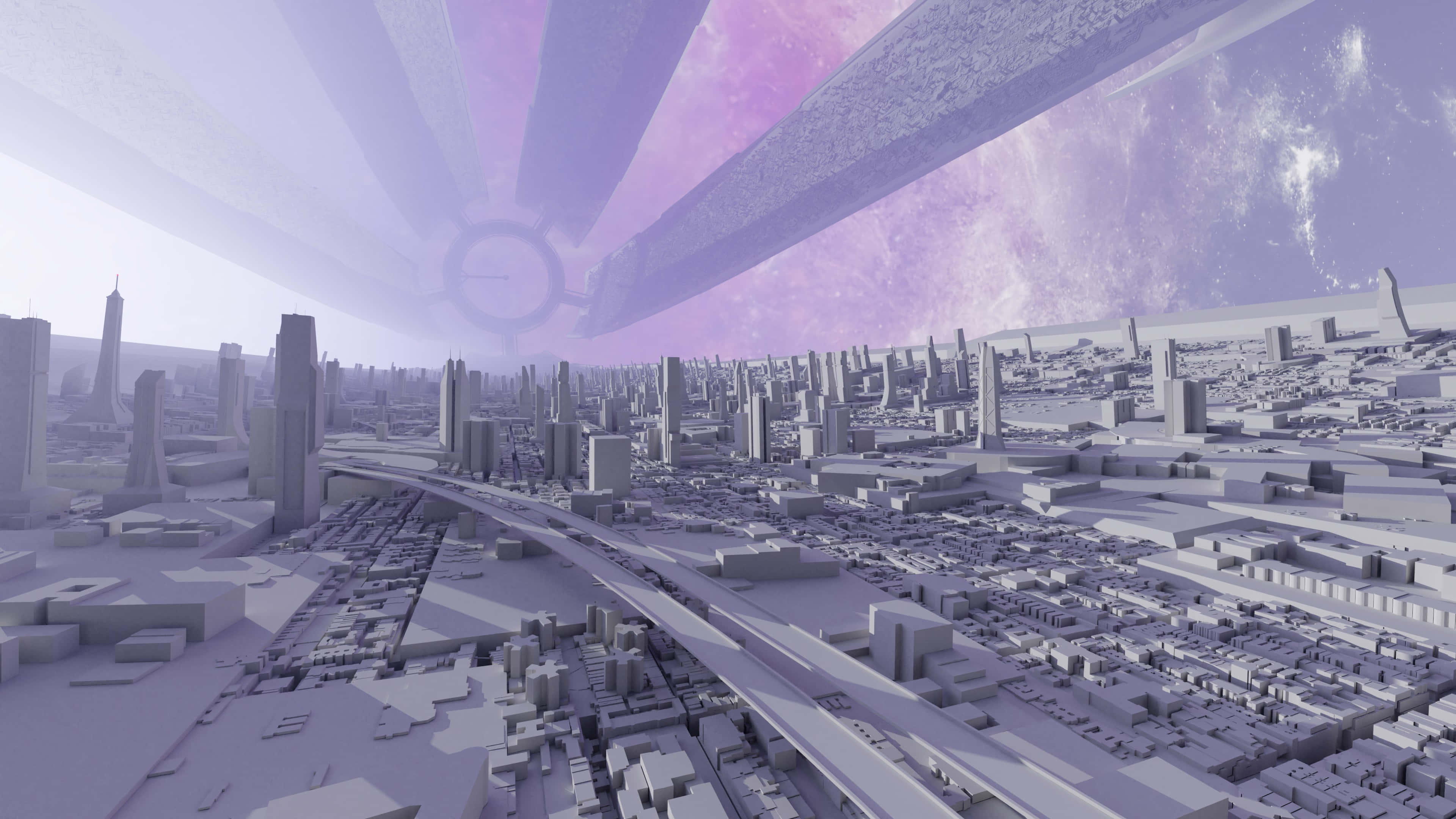 Mass Effect Citadel, 3840 x 2160, purple cosmic sky, 4K Desktop Wallpaper