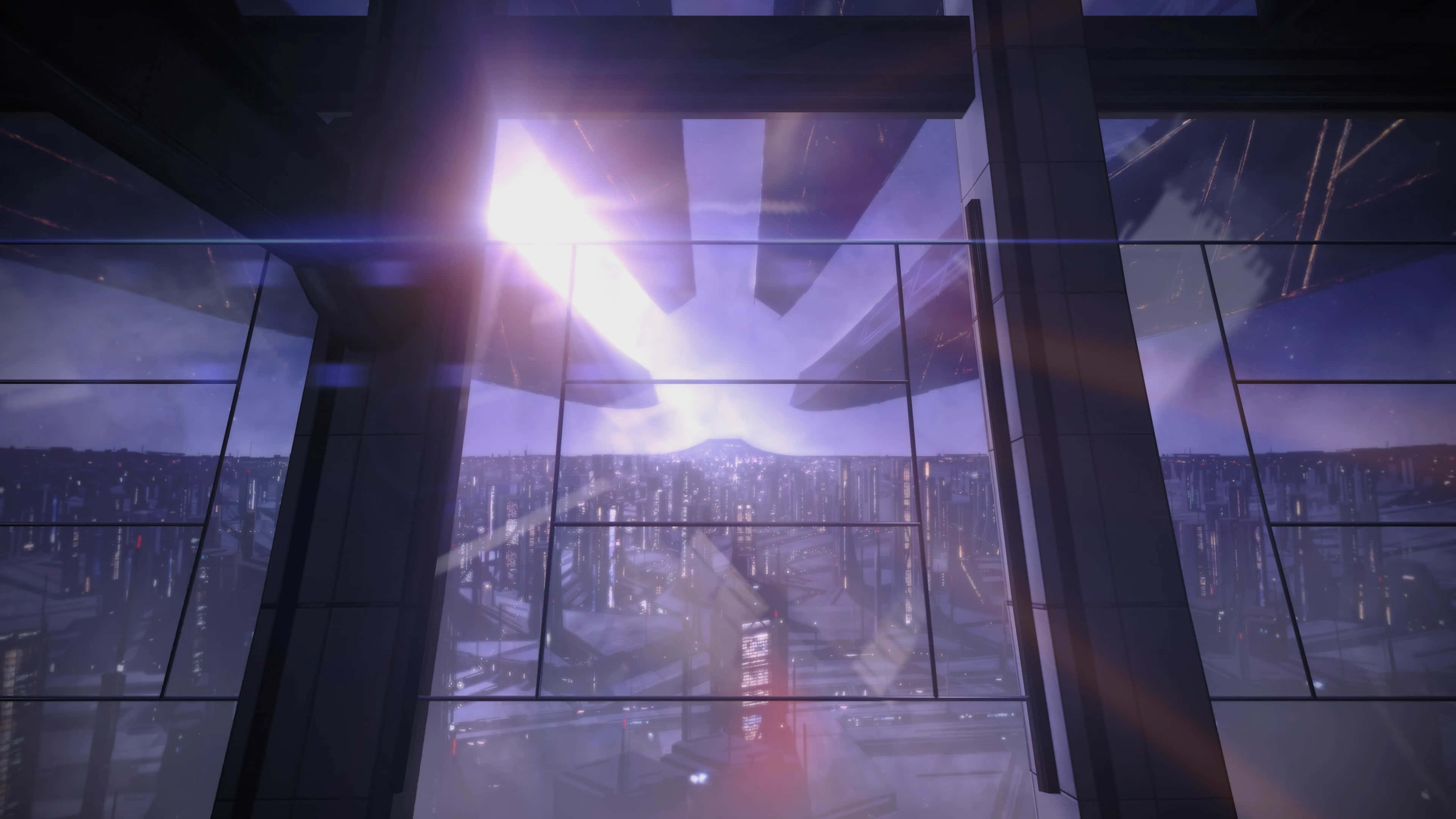 Mass Effect Citadel, futuristic cityscape, glass skyscraper, 4K Desktop Wallpaper