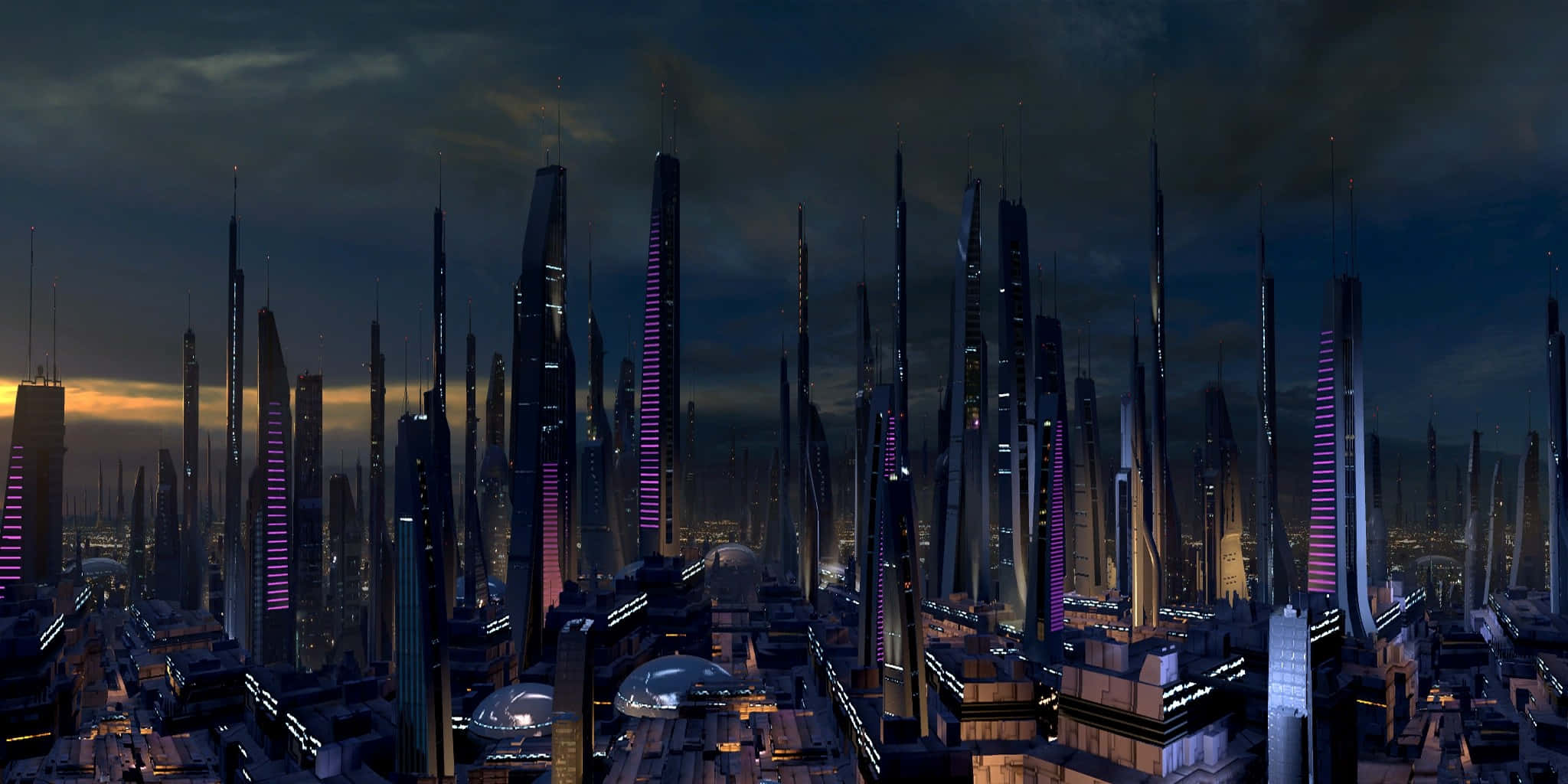 Mass Effect Citadel, dusk, purple lights, Full HD Desktop Wallpaper