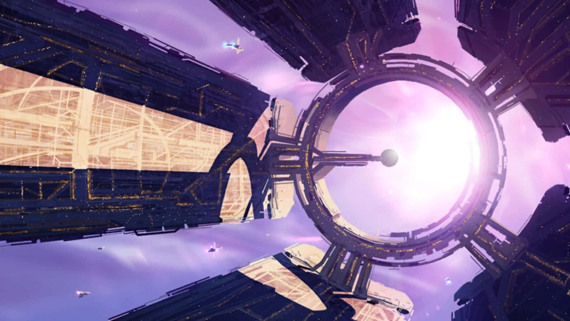 Mass Effect Citadel, futuristic ring station, purple light, Full HD Desktop Wallpaper