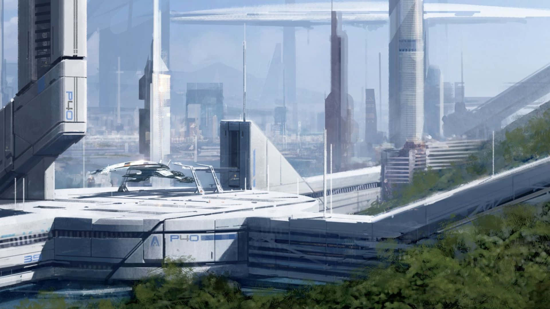 Mass Effect Citadel, futuristic spaceship, metallic platform, Full HD Desktop Wallpaper