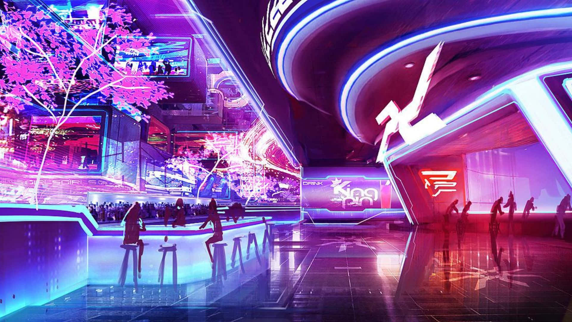 Mass Effect Citadel, neon lights, purple and blue hues, Full HD Desktop Wallpaper