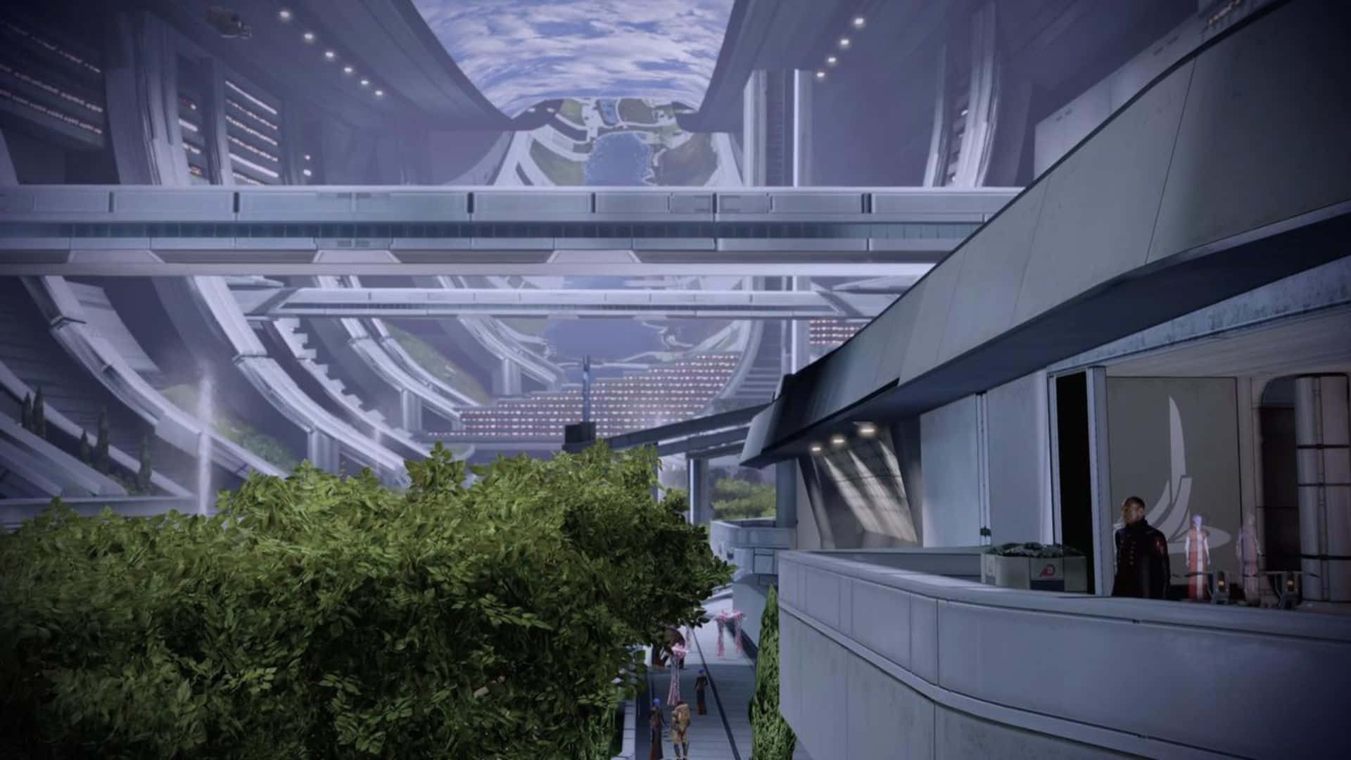 Mass Effect Citadel, white structures, lush greenery, Full HD Desktop Wallpaper