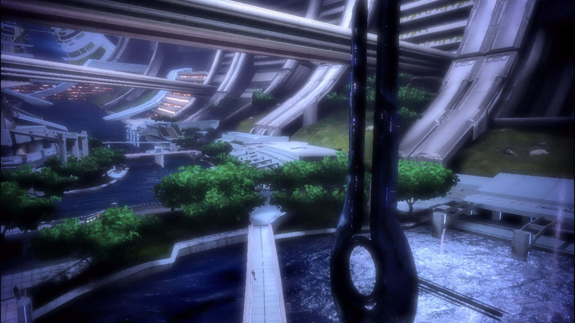 Mass Effect Citadel, futuristic anime cityscape, neon lights, Full HD Desktop Wallpaper