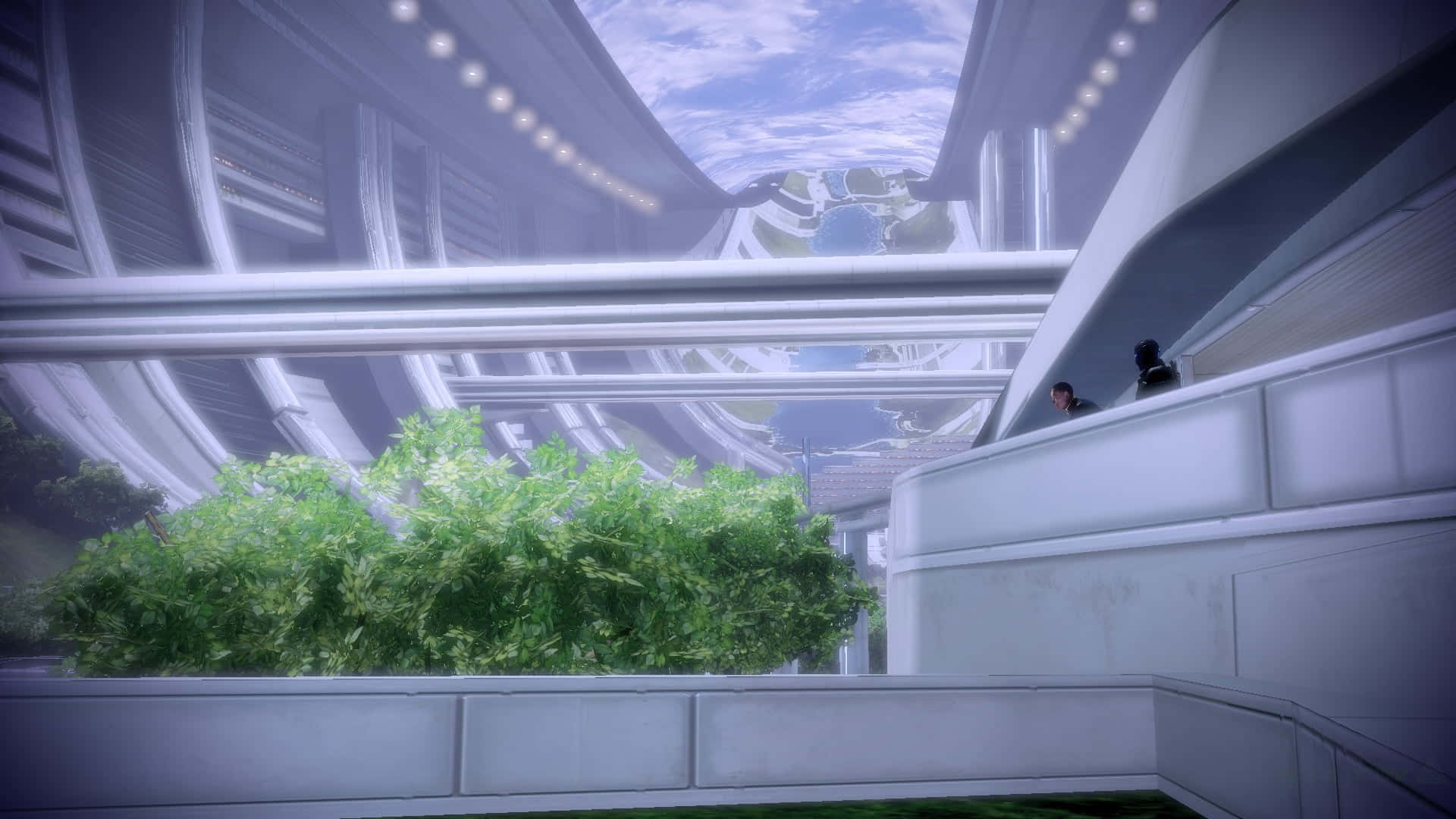 Mass Effect Citadel, twilight, futuristic white architectural atrium, Full HD Desktop Wallpaper