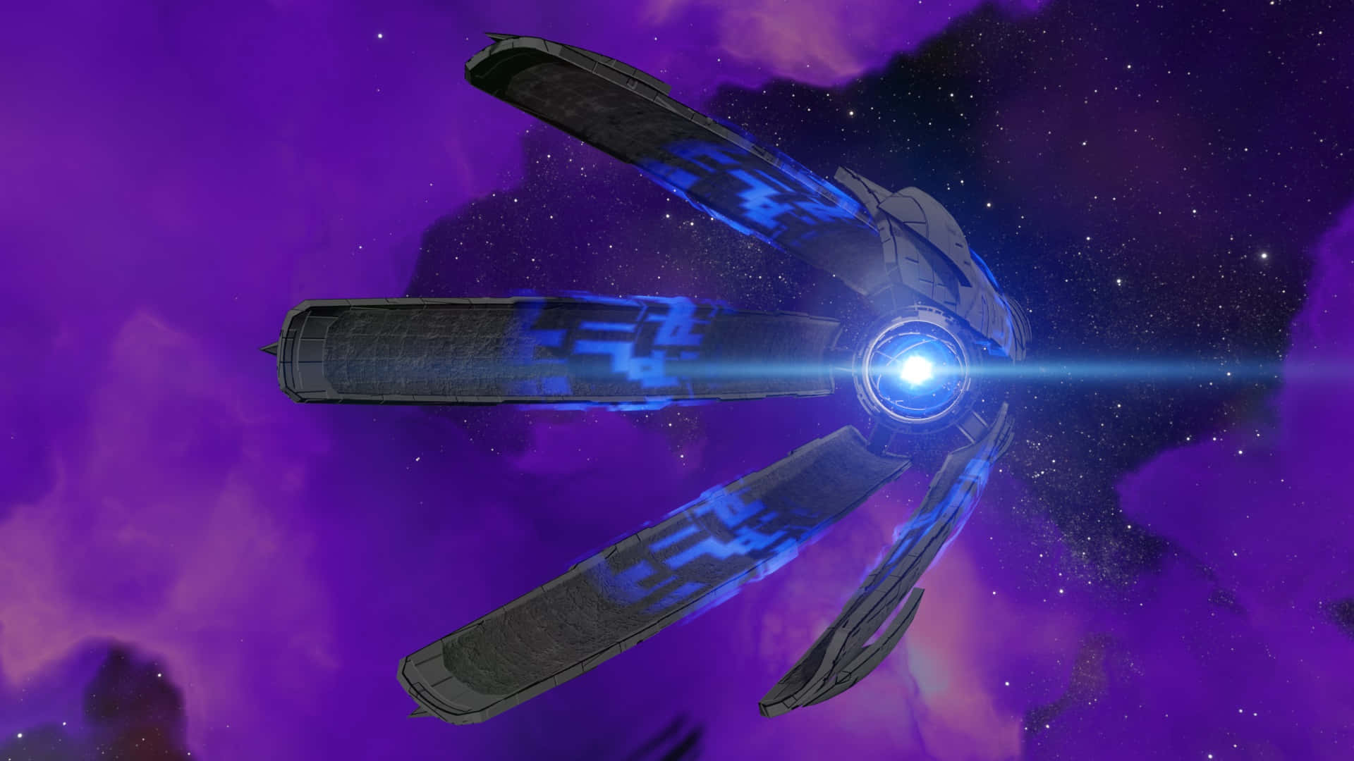 Mass Effect Citadel, vibrant purple nebula, glowing blue engines, Full HD Desktop Wallpaper
