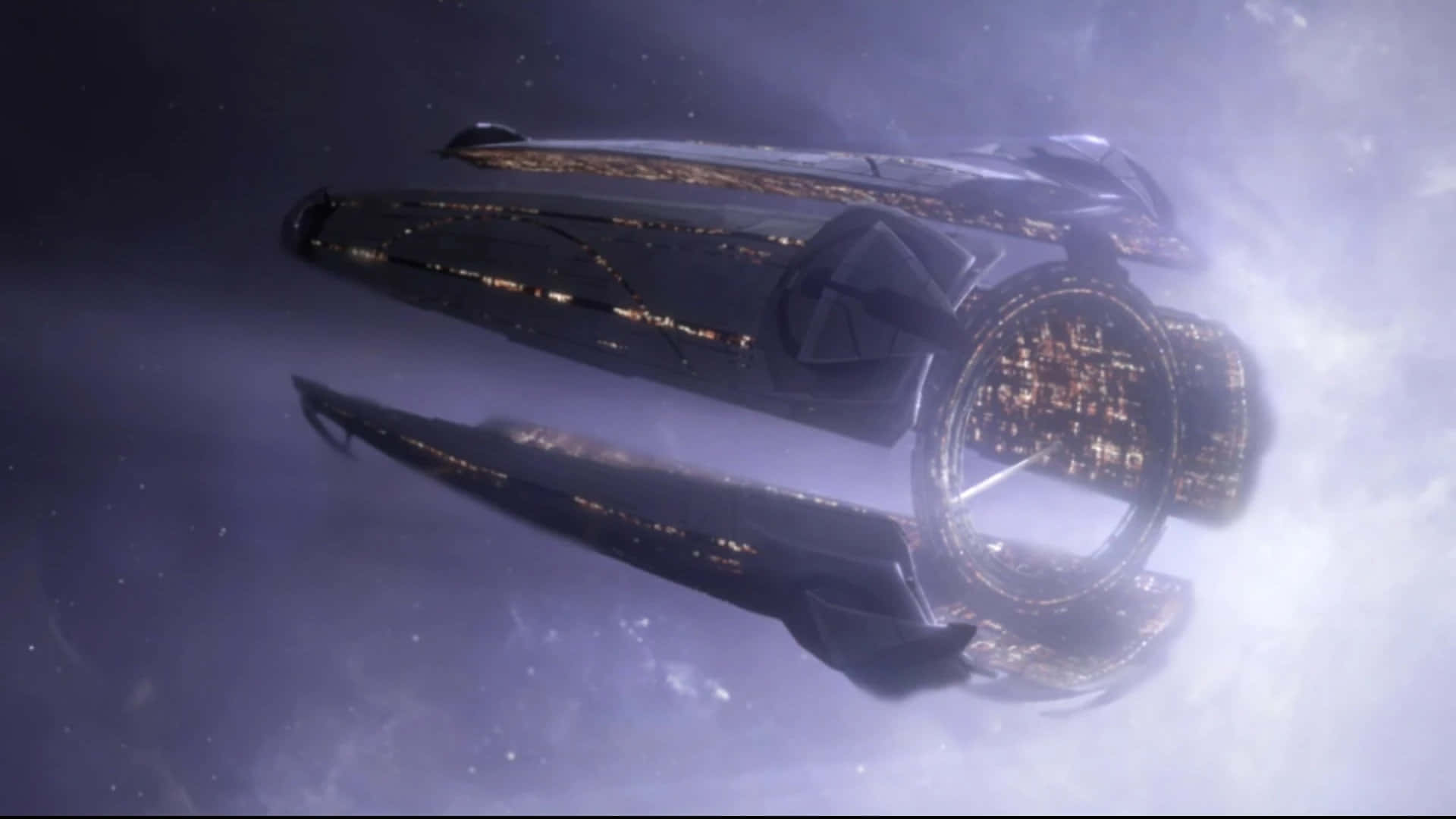 Mass Effect Citadel, cosmic nebula, glowing golden lights, Full HD Desktop Wallpaper