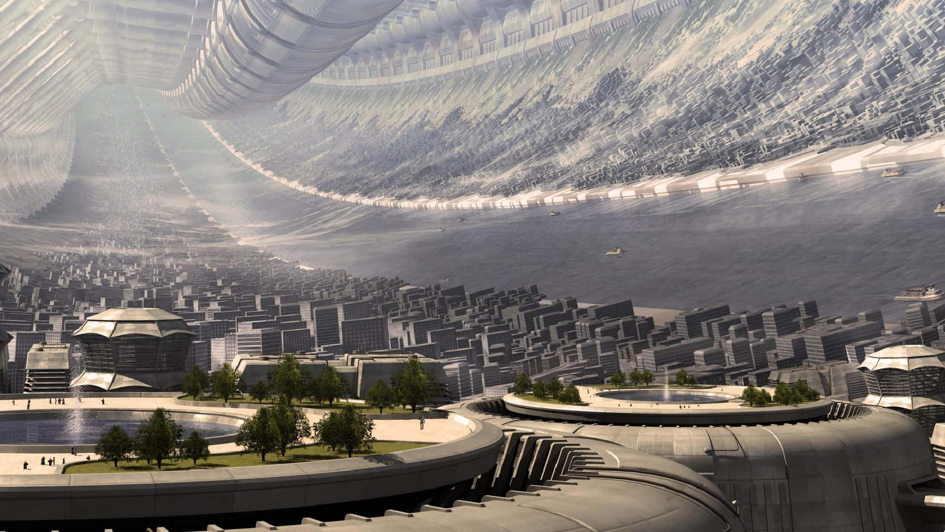 Mass Effect Citadel, futuristic city, colossal curved metallic dome, Full HD Desktop Wallpaper